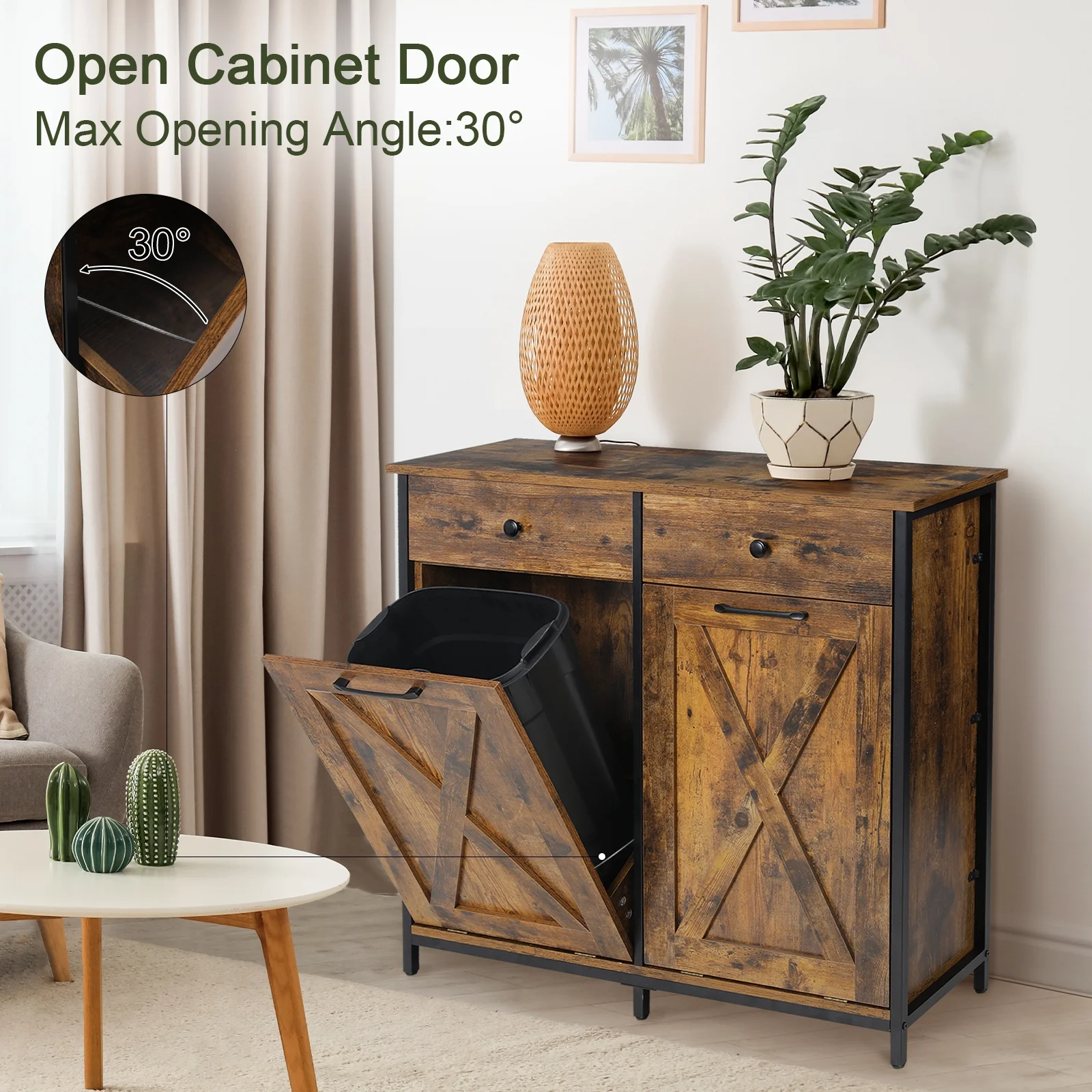 Pirecart 20 Gallon Double Tilt Out Trash Cabinet Wood Hidden Storage Cabinet, Recycling Cabinet with 2 Drawers, Black - Image 26
