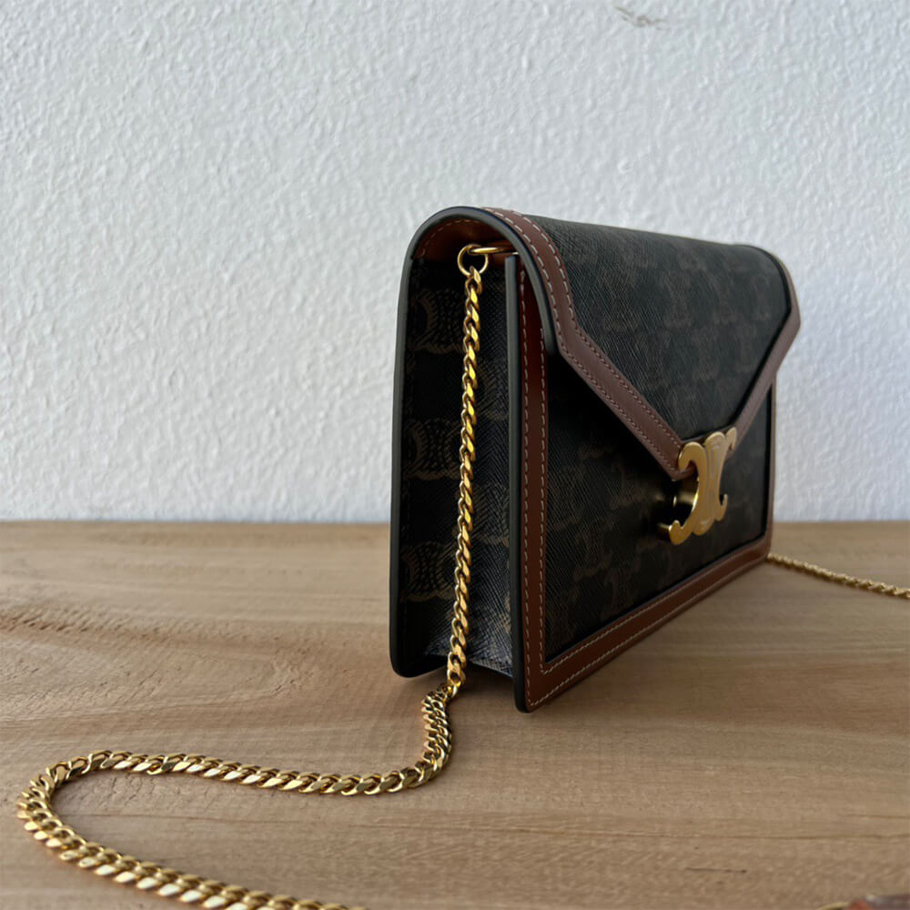 CELINE WALLET ON CHAIN MARGO in TRIOMPHE CANVAS and calfskin(High-end Grade)1:1High-quality replica