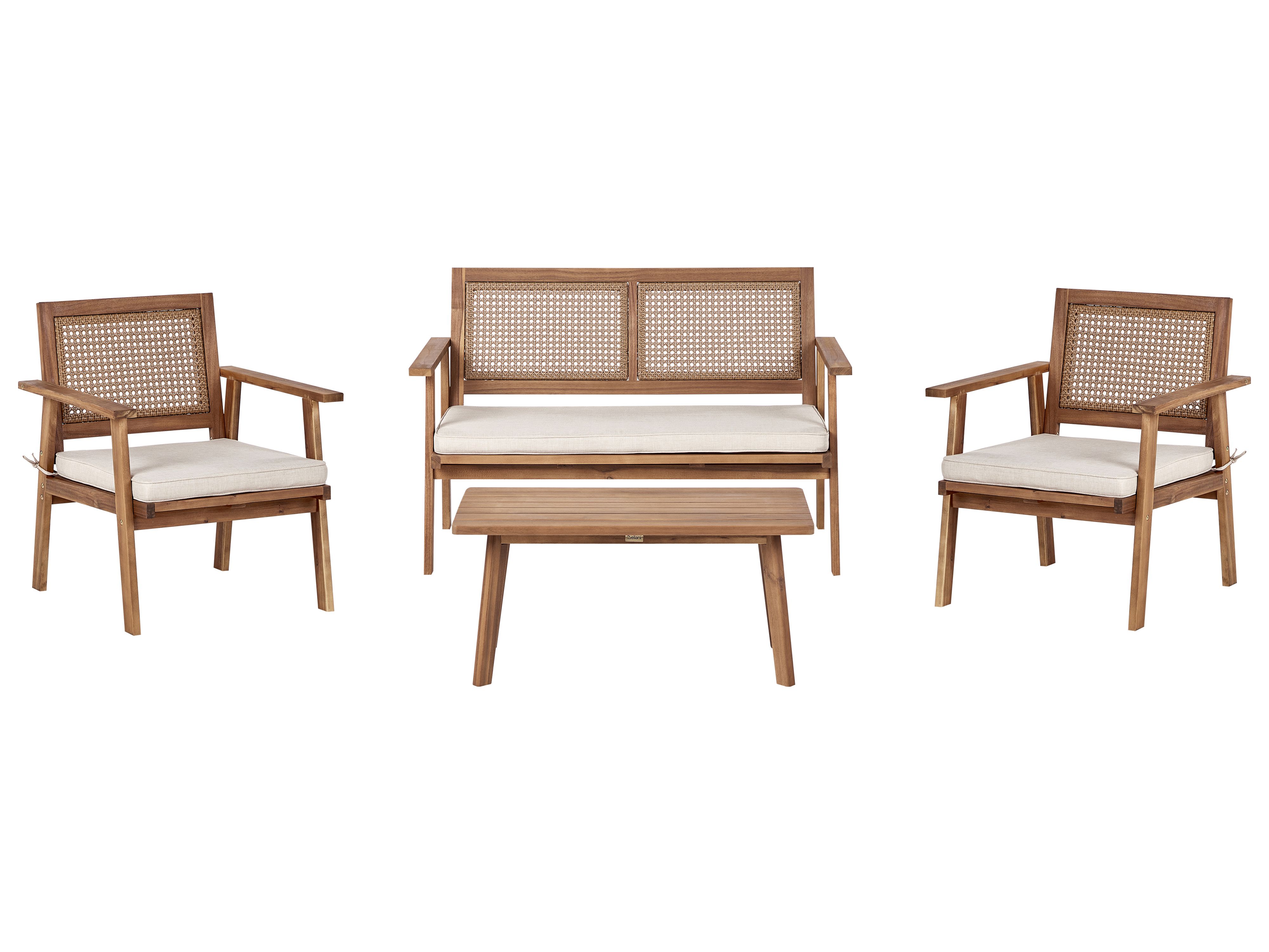 Garden Lounge Set with Table 4 Seater ARENELLA Certified Acacia Wood Light Beige
