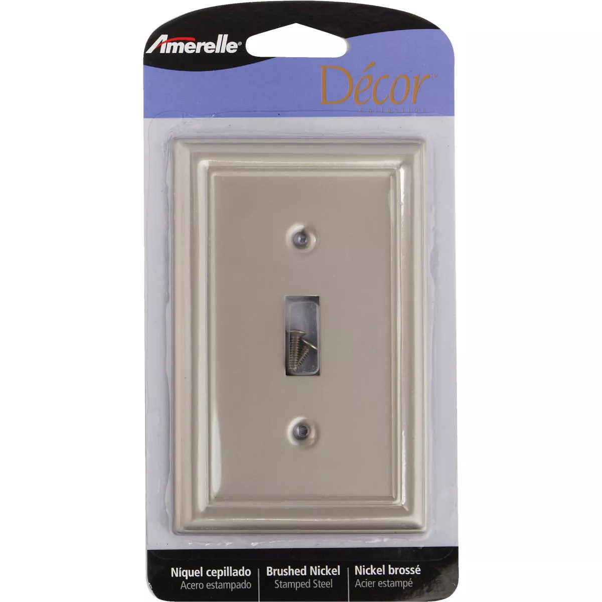 Amerelle Chelsea 1-Gang Stamped Steel Toggle Switch Wall Plate, Brushed Nickel
