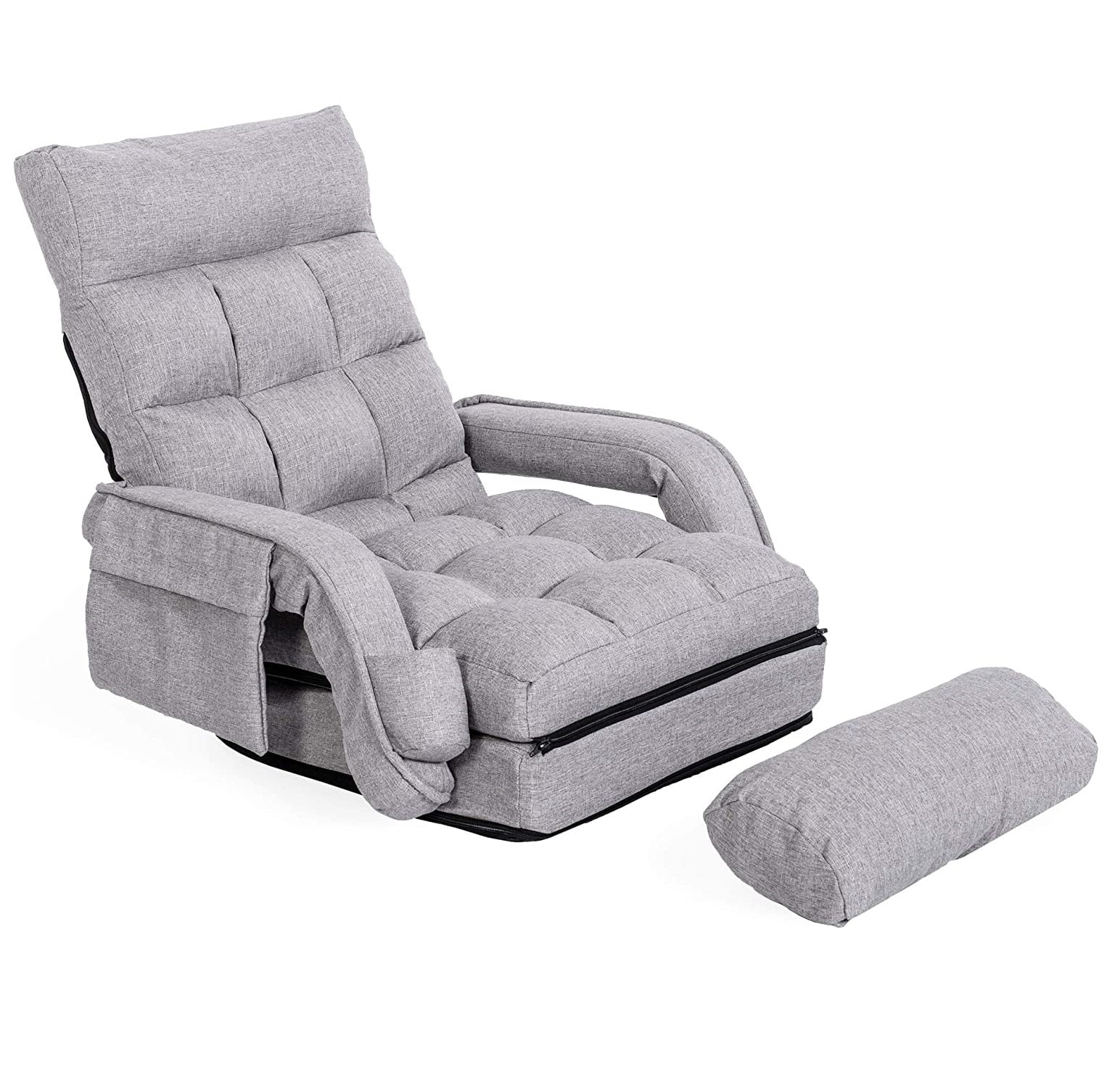 Prime Garden Floor Chair 6-Position Folding Gaming Chair for Meditation Indoor, Light Gray