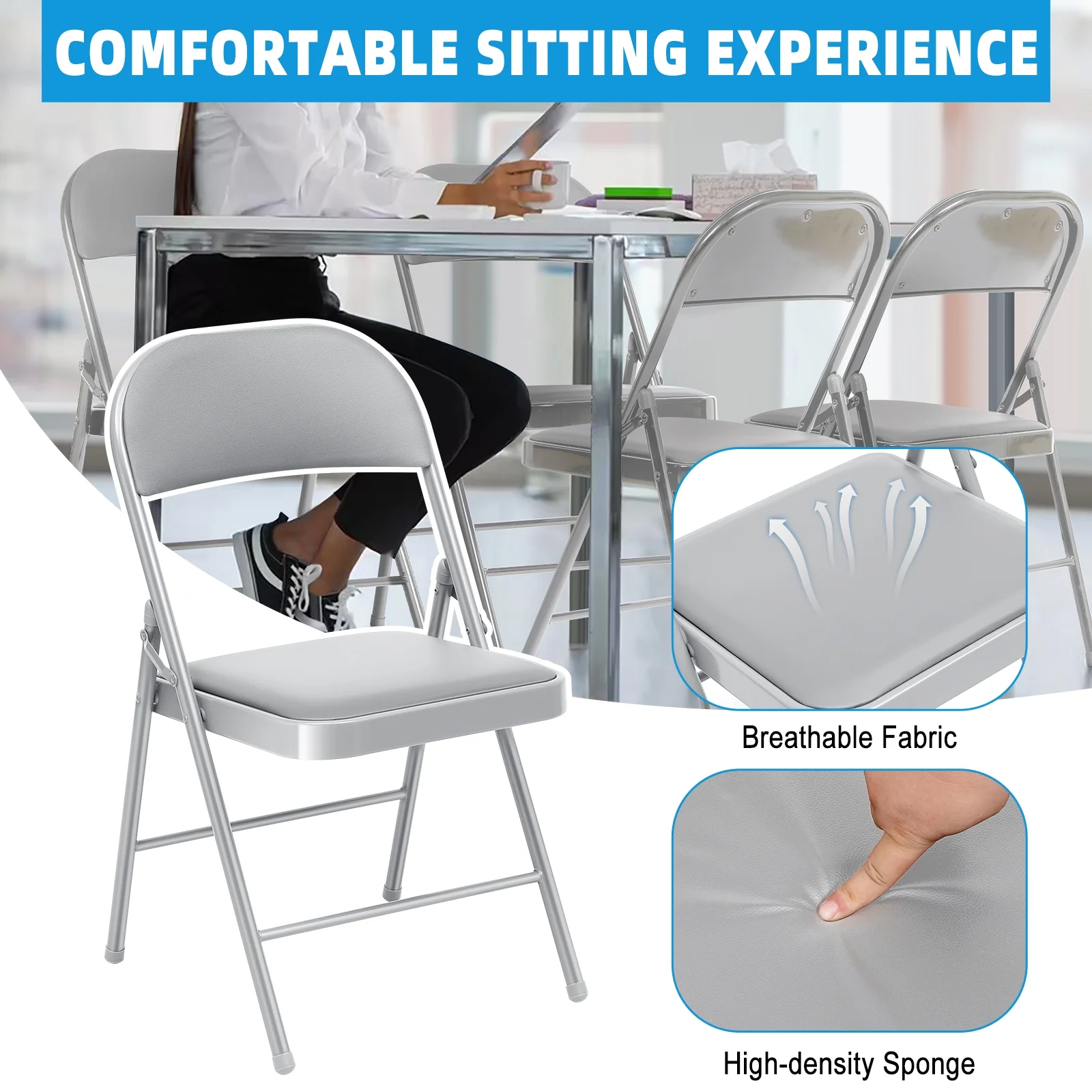 SUGIFT 4 Pack Vinyl Padded Folding Chair Portable Dining Chairs for Indoor and Outdoor - Image 5