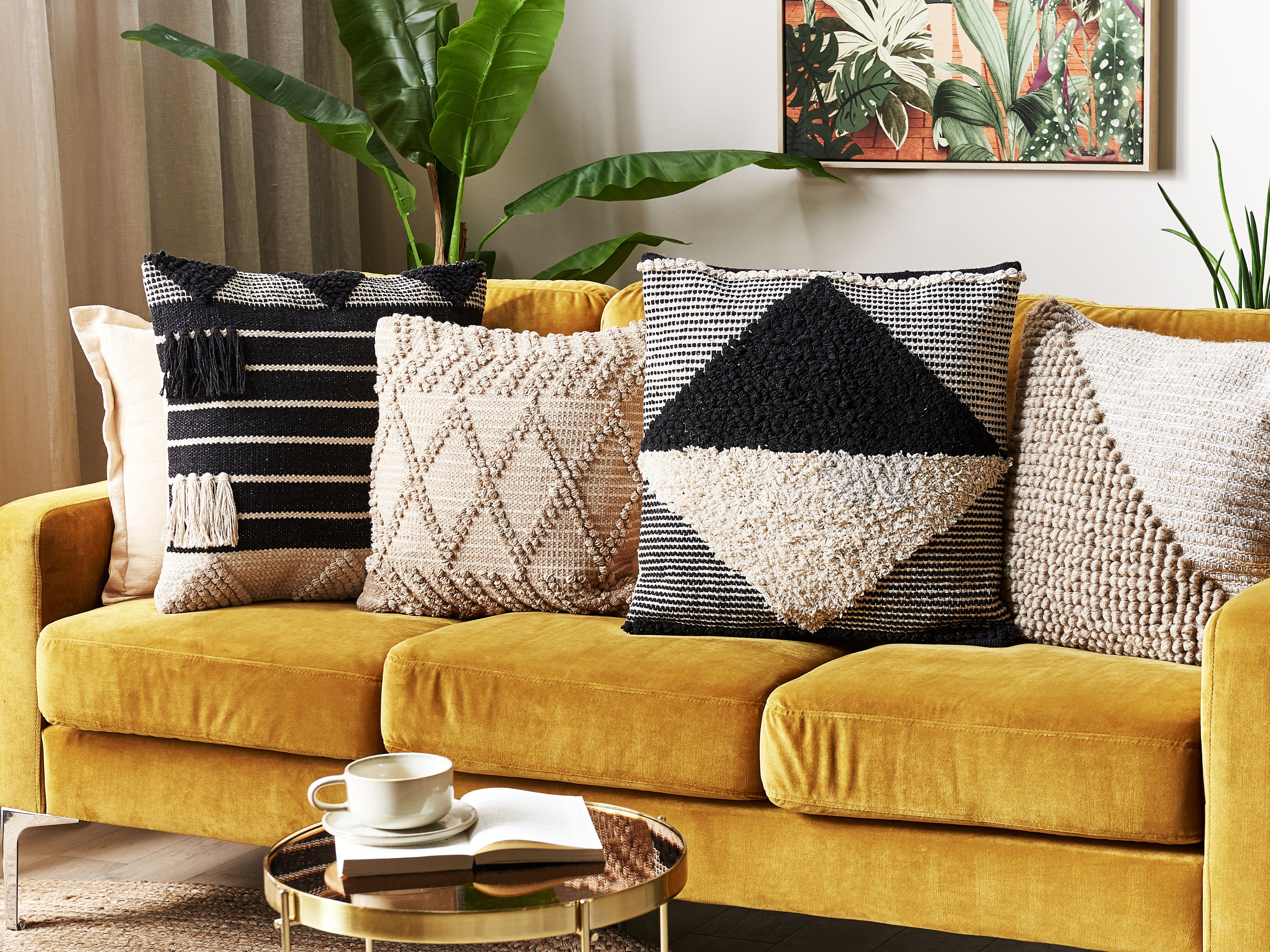 Set of 2 Decorative Cushions KHORA Cotton 50 x 50 cm Black Geometric Pattern