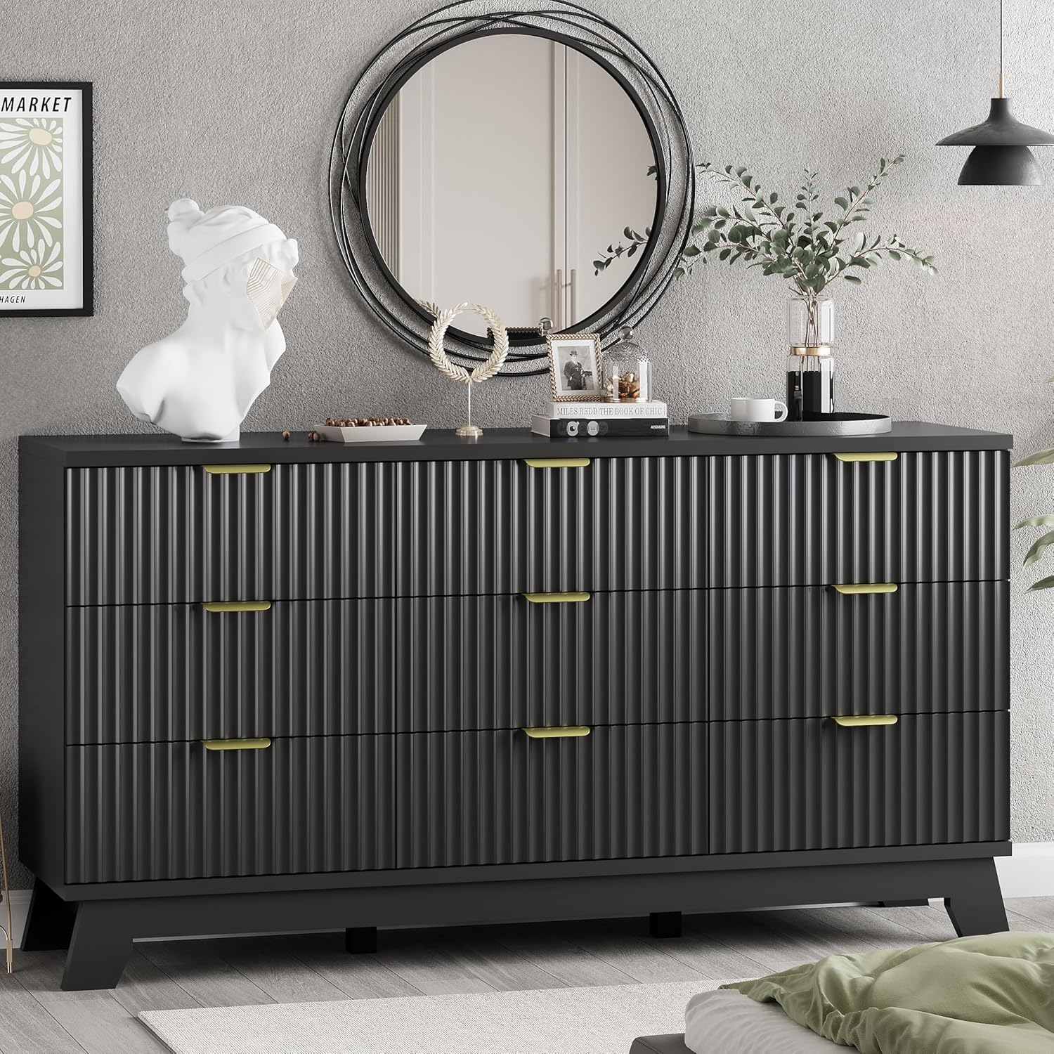 Fluted Dresser for Bedroom with 9 Drawers, 57