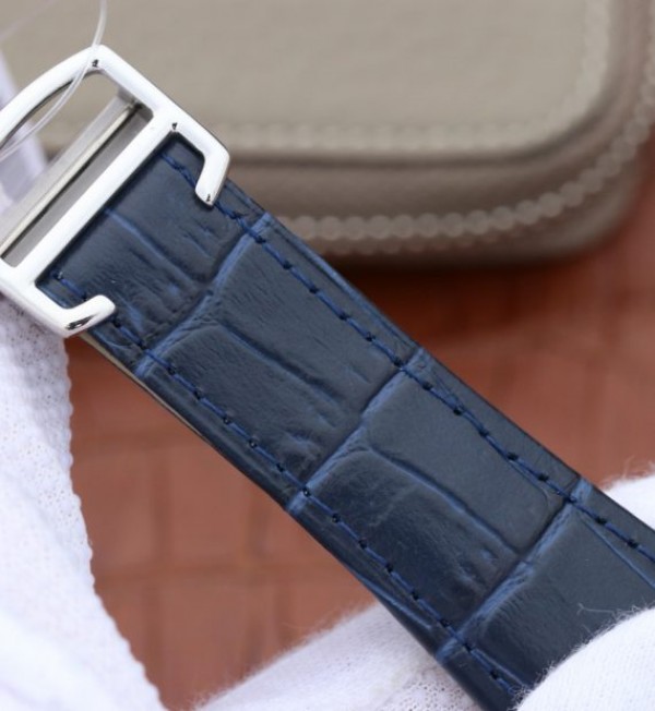 Replica Cartier Tank MC SS Blue Textured Dial Blue Leather Strap - Top club
