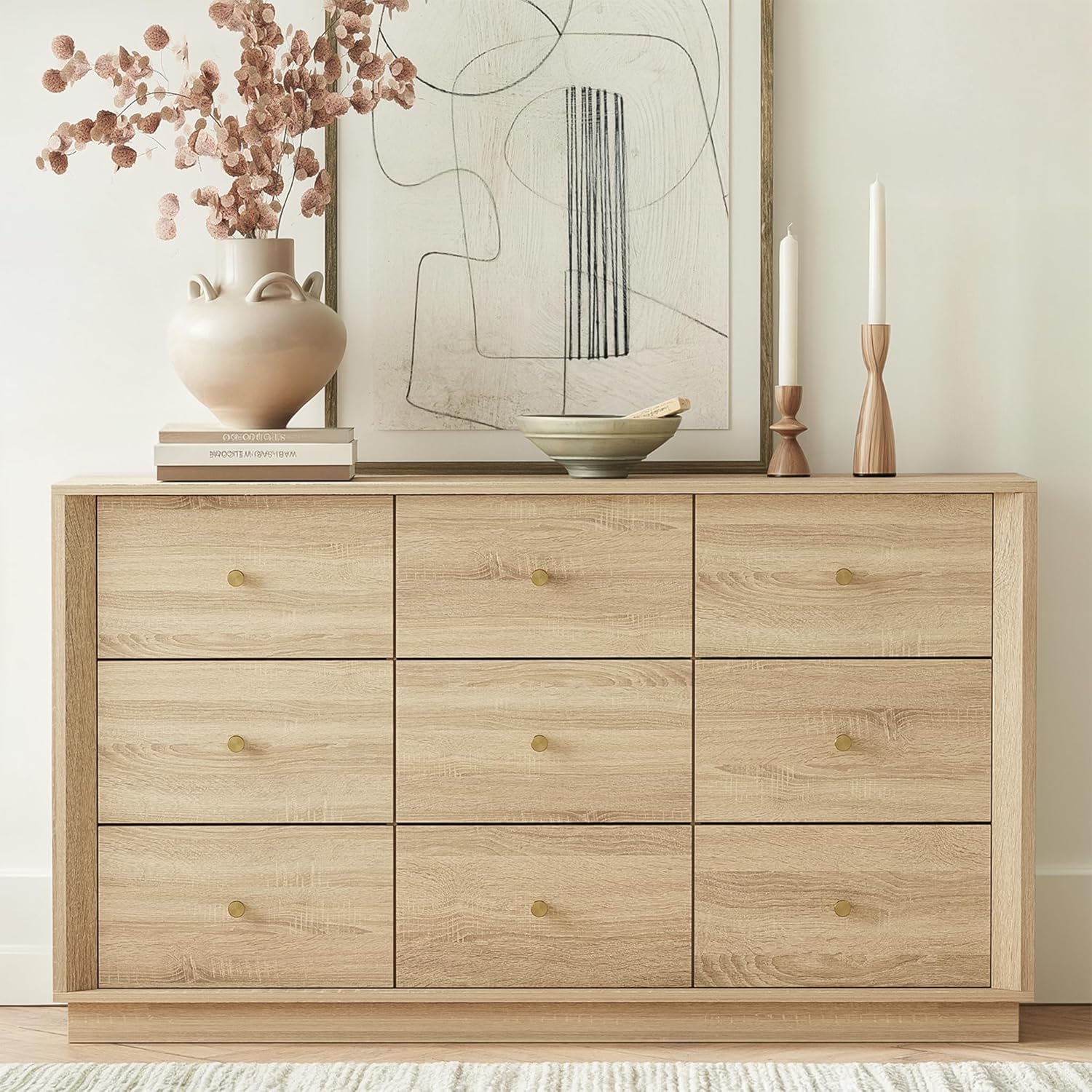 9 Drawer Dresser, Mid Century Modern Dresser with Storage, 55