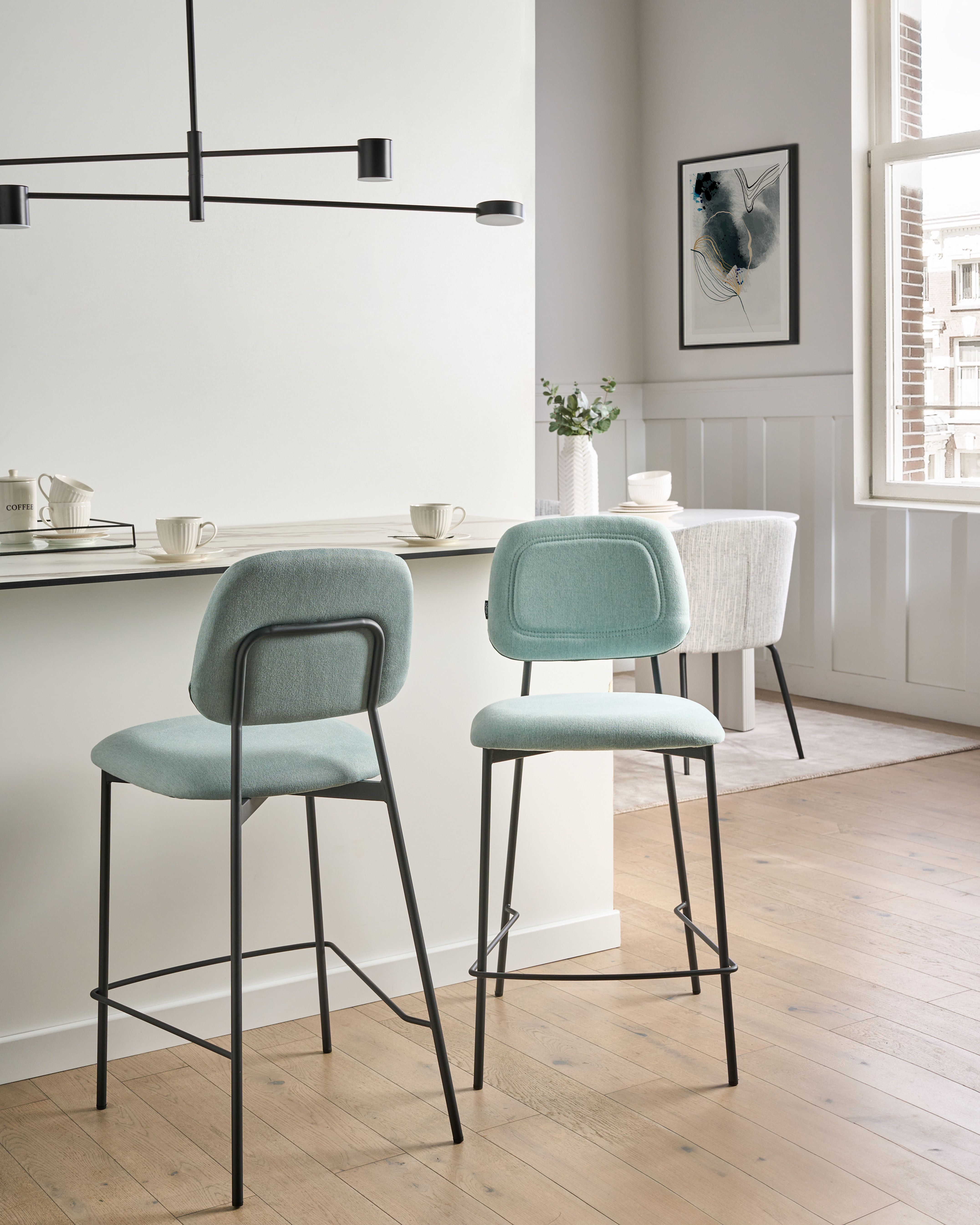 Set of 2 Bar Chairs DUETTE Fabric Light Blue