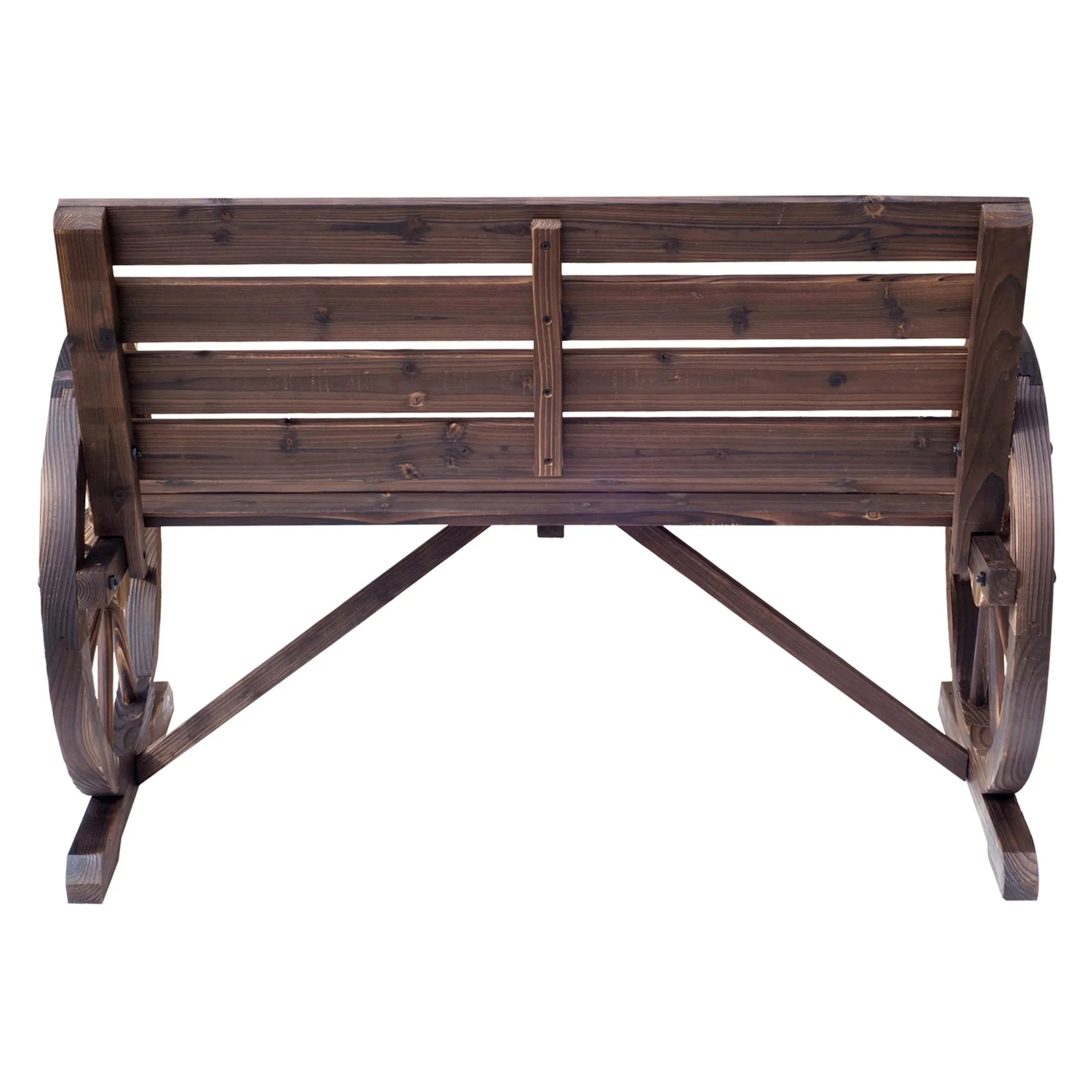 Outsunny Wooden Wagon Wheel Bench, 2-Person, Fir Wood, Carbonized, 41.5in L x 23.25in W x 29.5in H - 84B-183 - Image 10 Outsunny Wooden Wagon Wheel Bench, 2-Person, Fir Wood, Carbonized, 41.5in L x 23.25in W x 29.5in H - 84B-183 - Image 10
