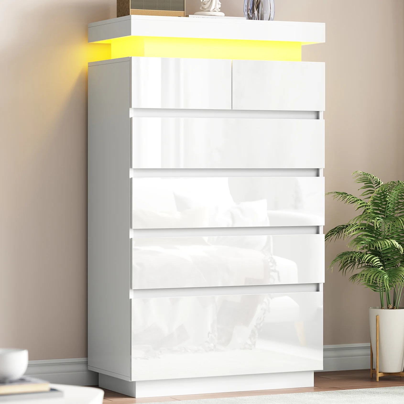 NEGYLIM 6 Drawer White Dresser, High Gloss Dresser with LED Light for Bedroom, Living Room, Hallway, Easy Assembly - Image 12