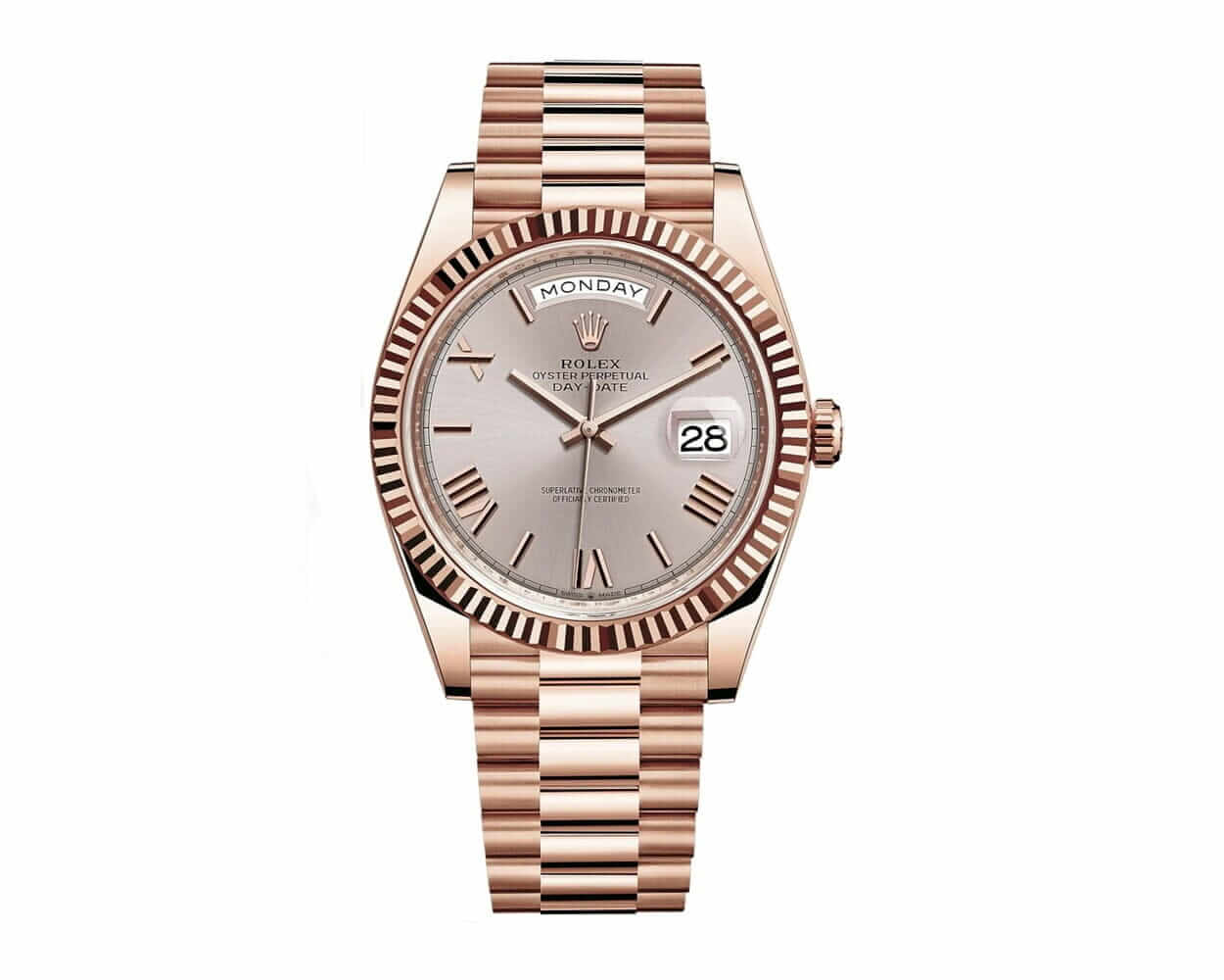 Rolex Day-Date 228235 AR Rose Gold Wrapped Rhodium Dial Replica - Elite Watch Atelier