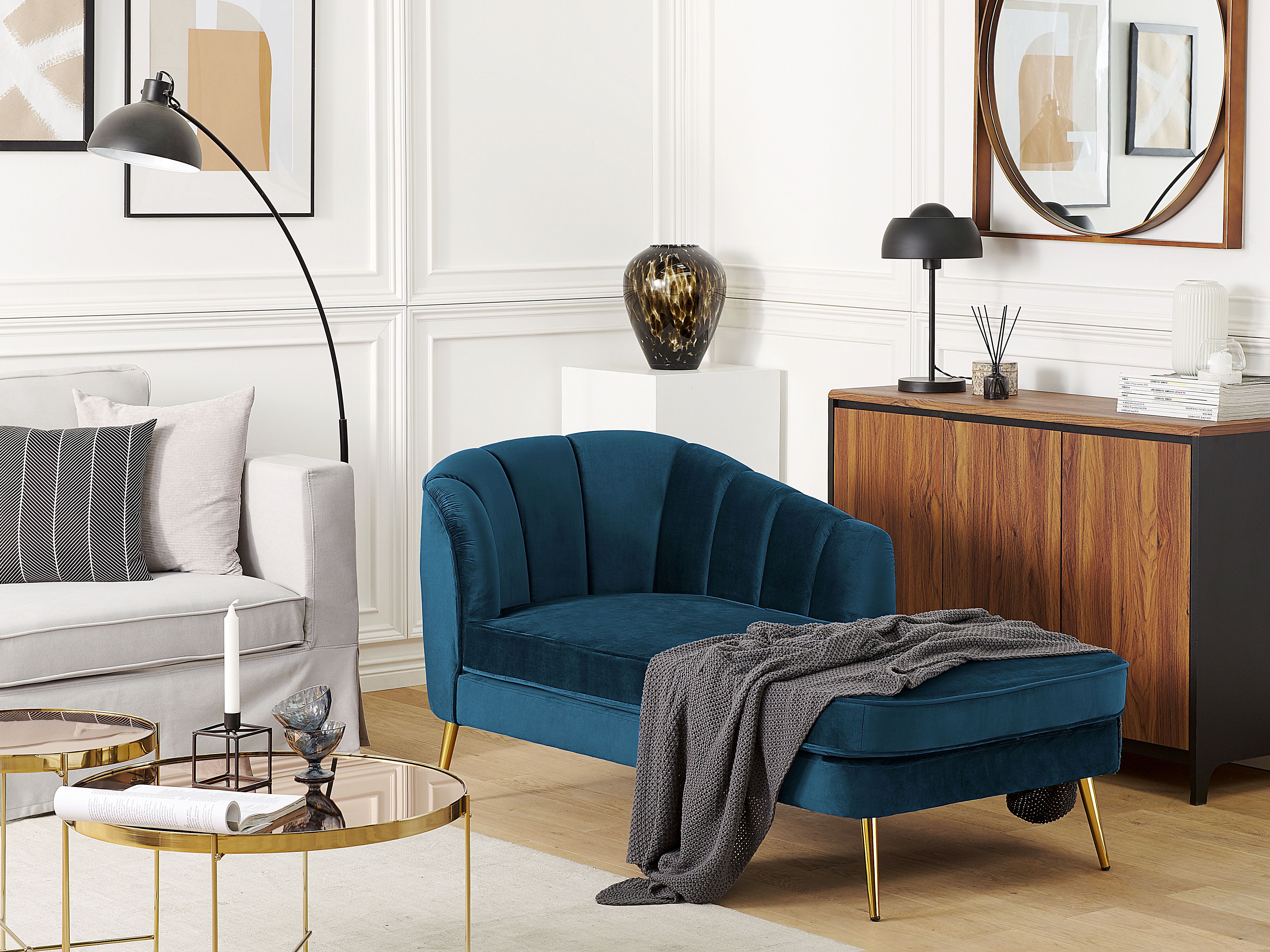 Left-Hand Chaise Lounge ALLIER Velvet Navy Blue