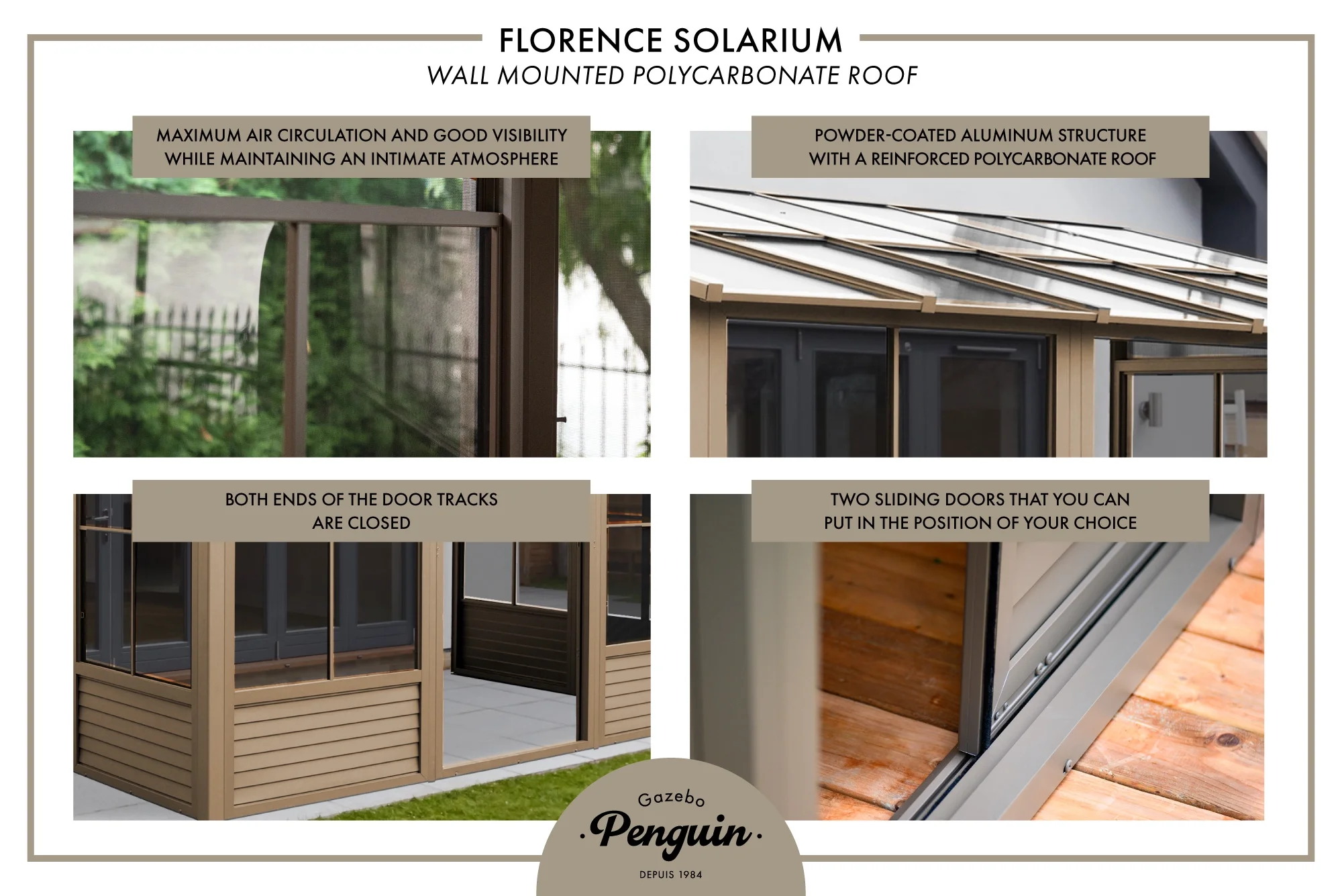 Gazebo Penguin Florence 10�?x 12�?Wall-Mounted Gazebo, Heavy-Duty Aluminum Frame with UV Protection - Image 13