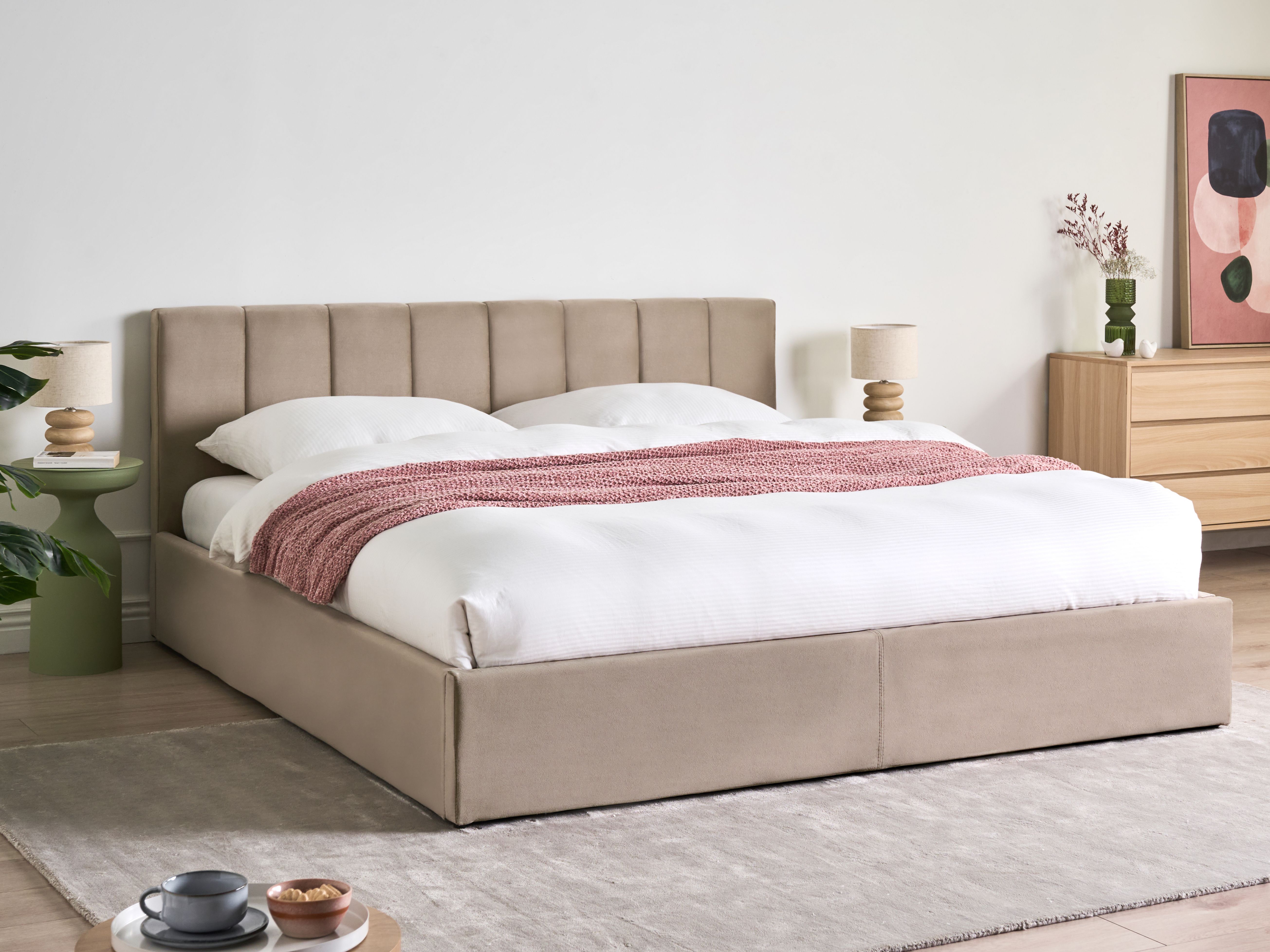 Ottoman Bed Velvet DREUX 180 x 200 cm (EU Super King) Taupe