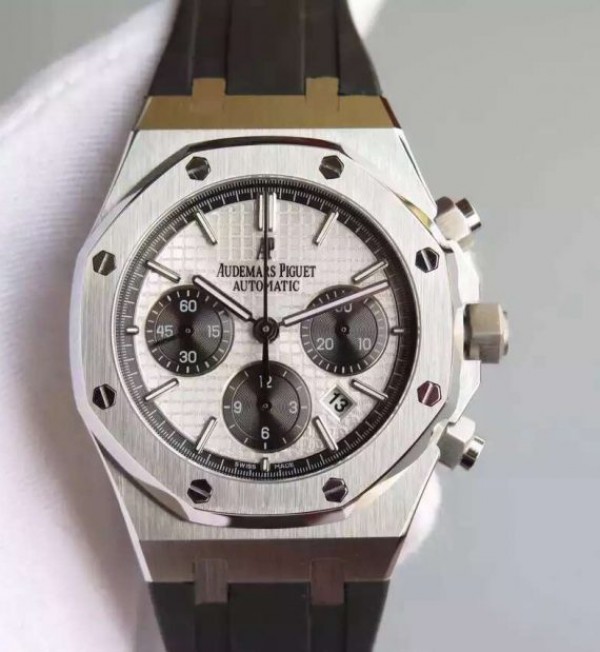 Replica Audemars Piguet Royal Oak Chronograph SS White Dial Rubber Strap A7750 - Top club