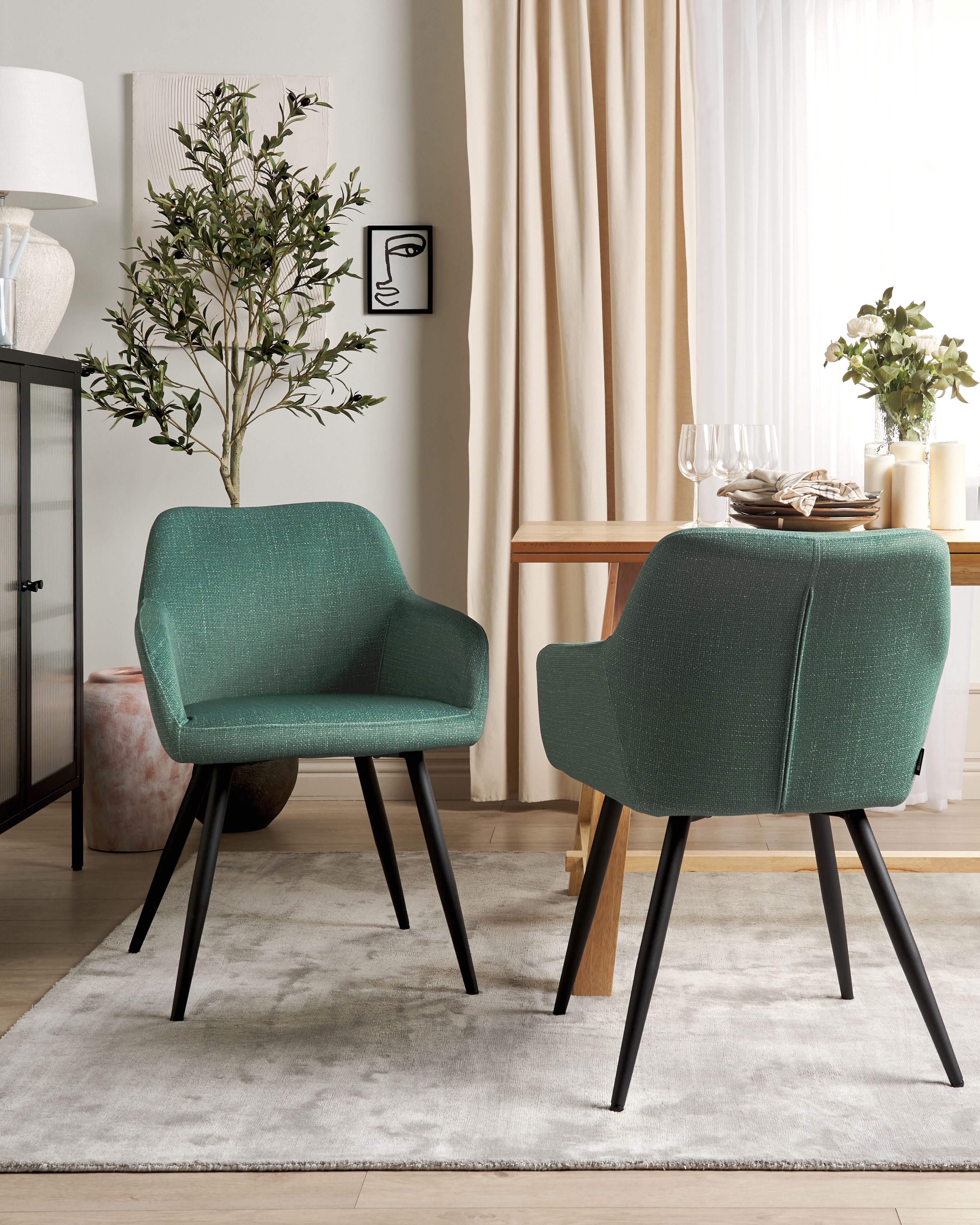 Set of 2 Dining Chairs CASMALIA Velvet Dark Green