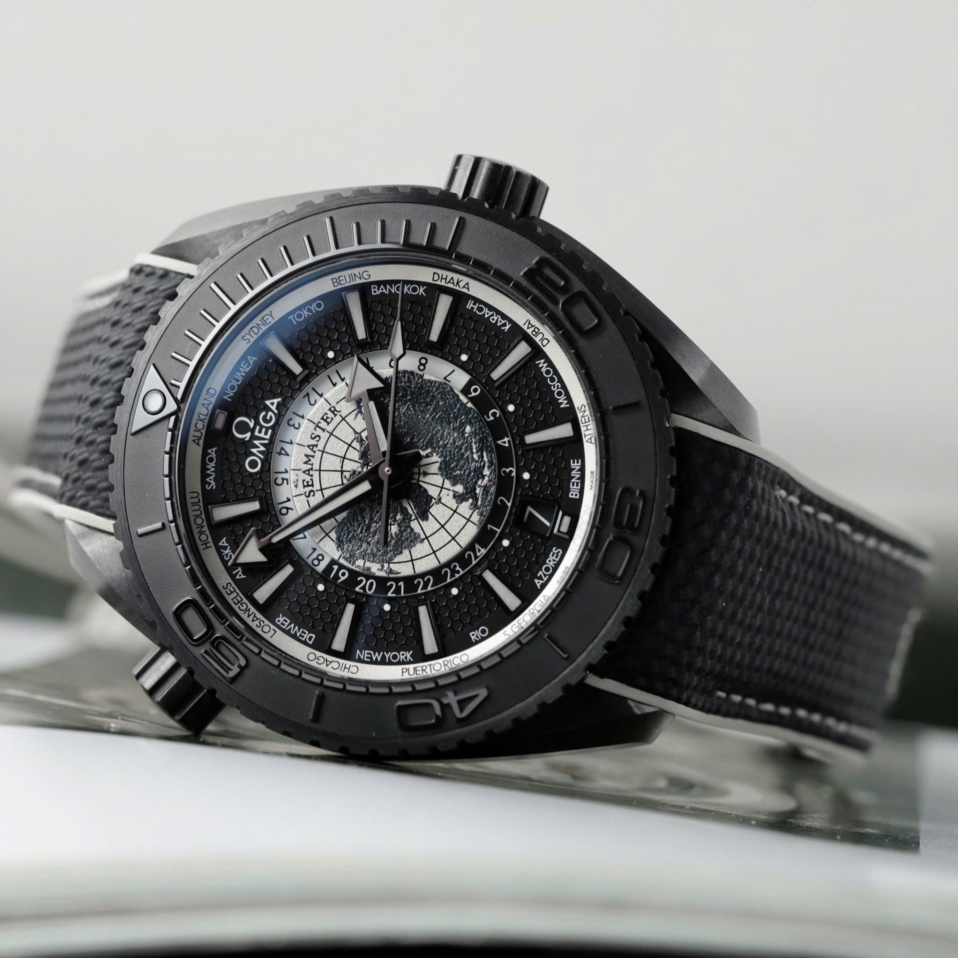 Omega Seamaster Planet Ocean Worldtimer Imitation Watches Black Ceramic Rubber Strap VS Factory 45.5mm - Top club