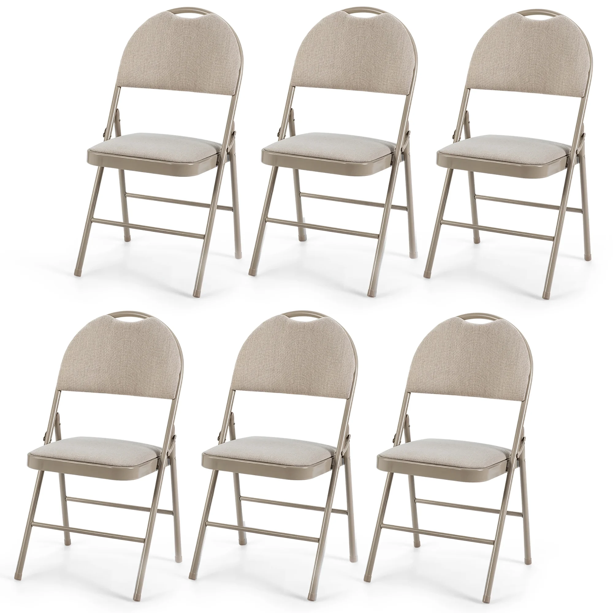 Costway Set of 6 Folding Chairs Fabric Upholstered Padded Seat Metal Frame Home Office Beige - Image 12