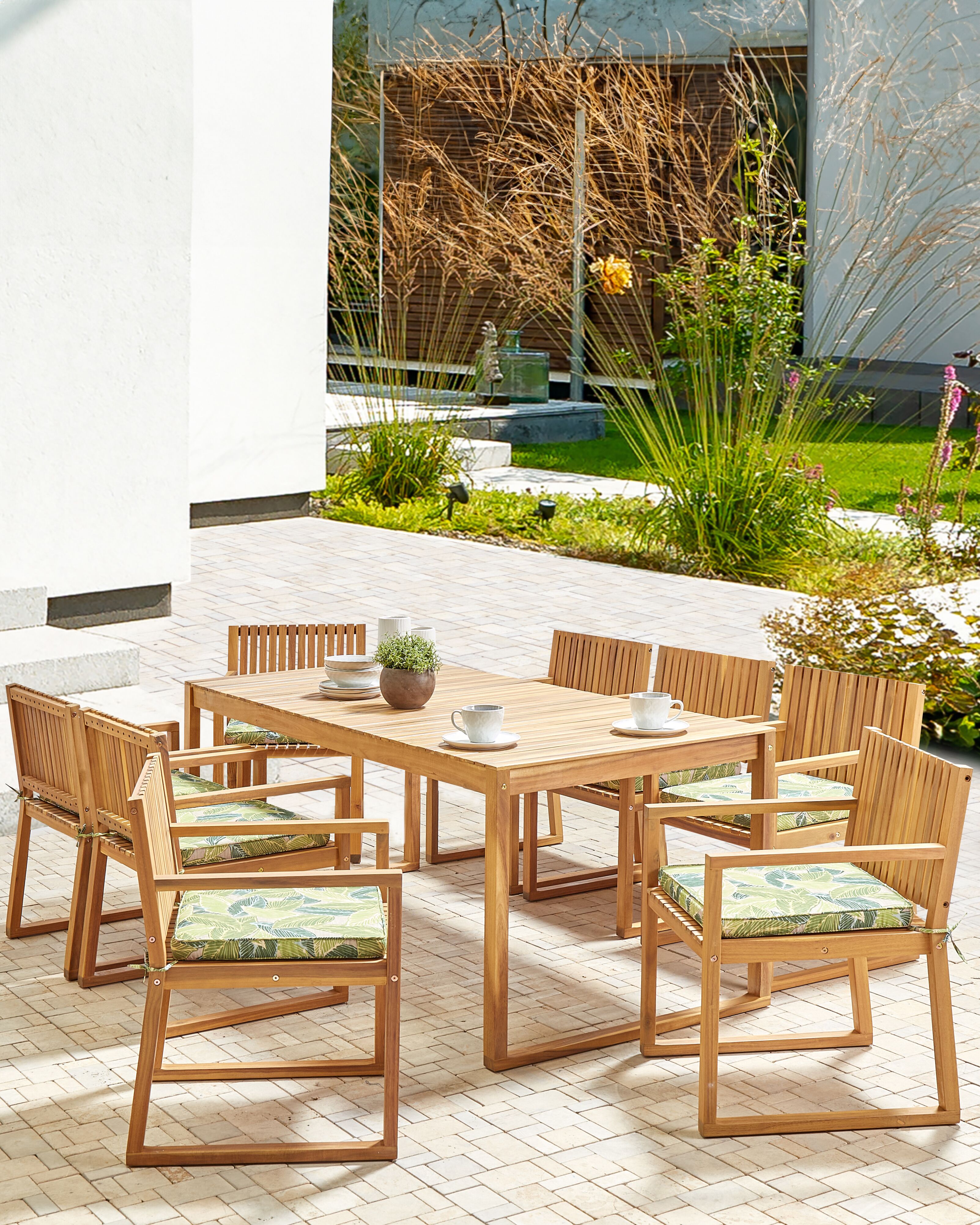 Set of 8 Garden Chairs with Cushions SASSARI II Certified Acacia Wood Green