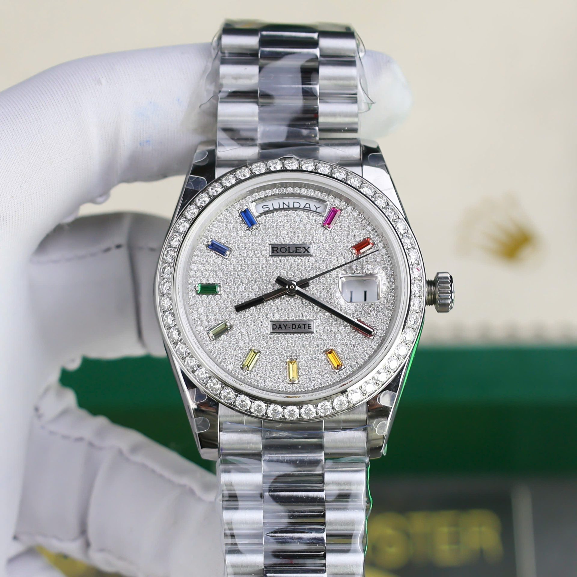 Rolex Day-Date Best Copies Watch Custom Diamonds Moissanite GM Factory 40mm - Elite Watch Atelier
