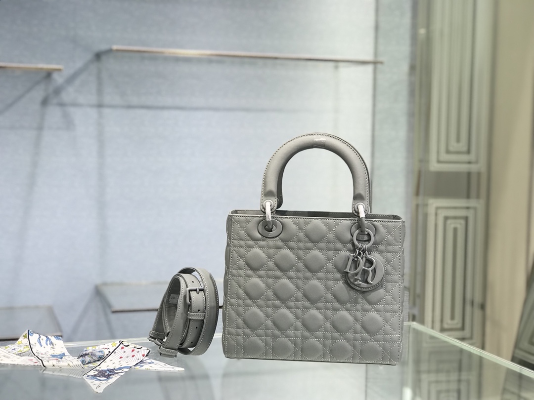 Christian Dior Medium Lady Dior Bag Grey For Women 9.5in/24cm1:1High-quality replica