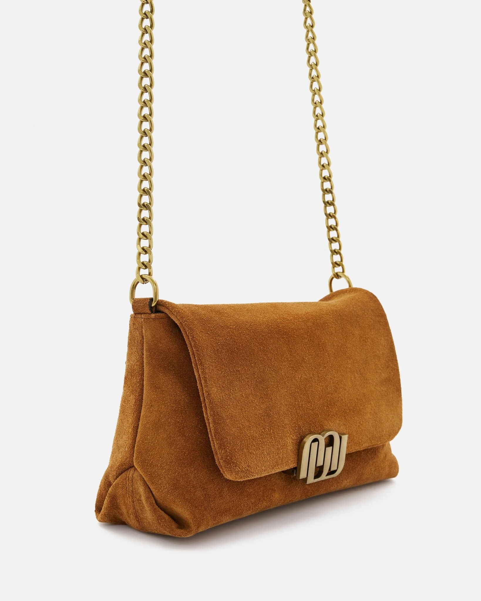 SAC GEORGIA/VEL - En velours cognac avec chaîne dorée