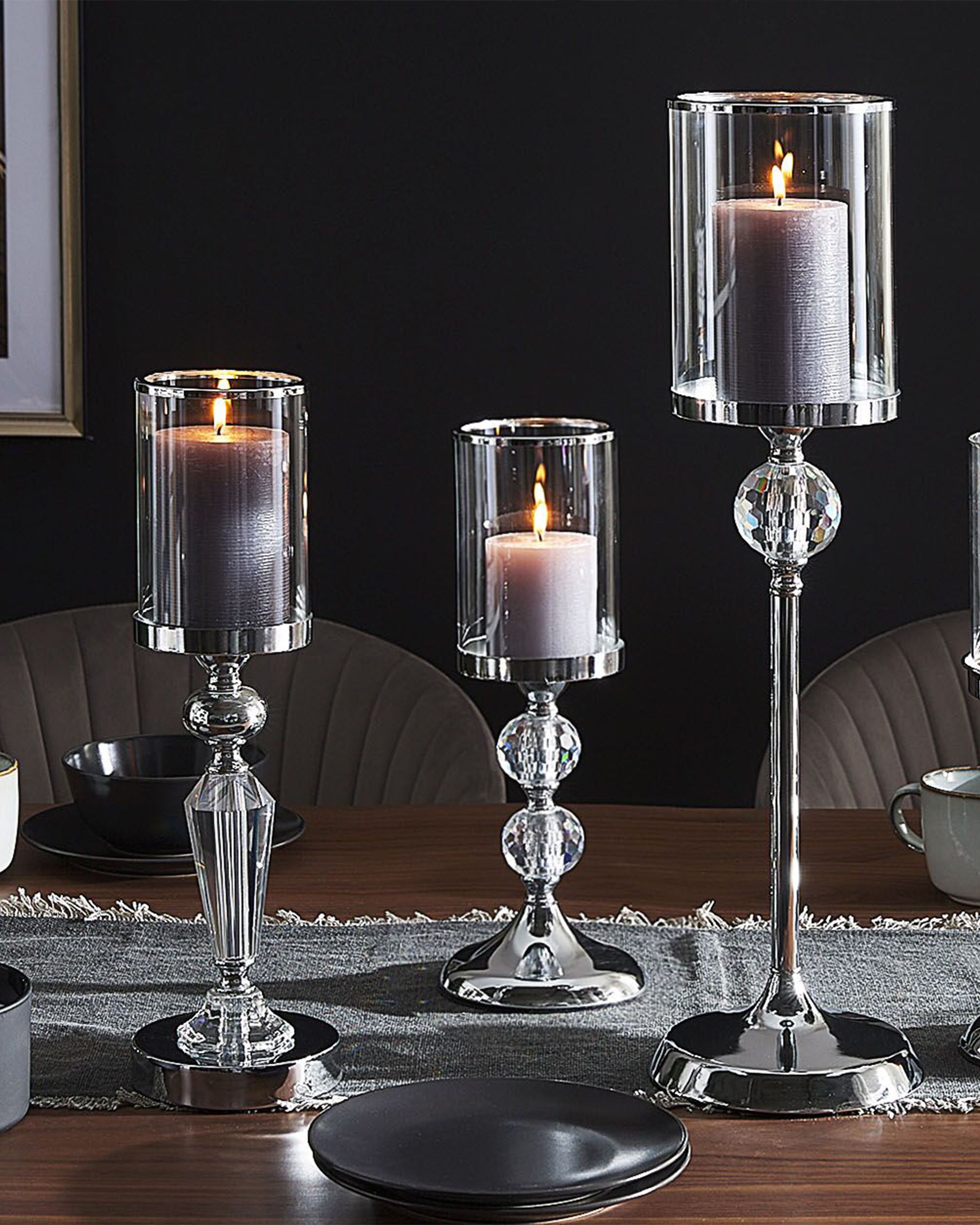 Candle Holder COTUI Glass 36 cm Silver