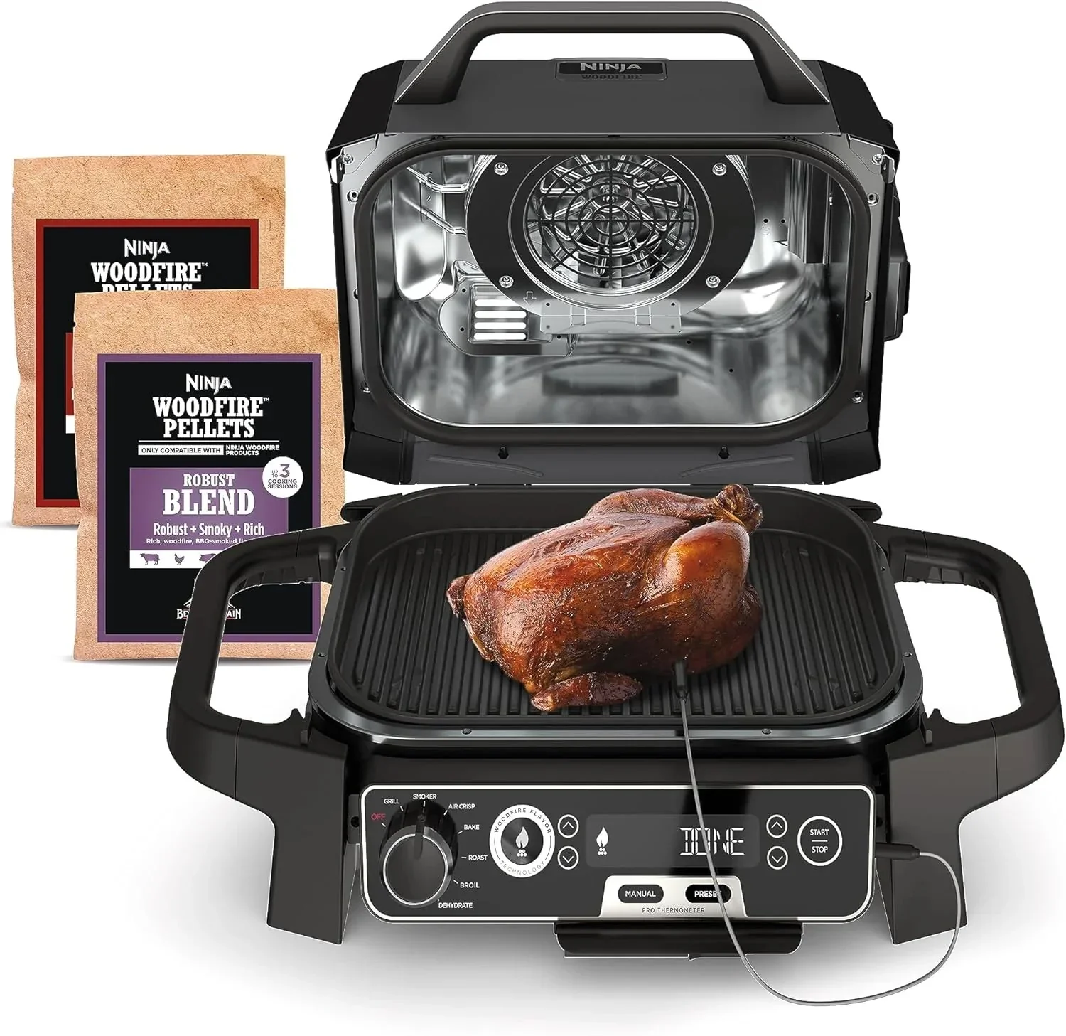 Ninja 7-in-1 Portable Electric Outdoor Grill And Smoker With Thermometer, Grey - OG751BRN - Image 6 Ninja 7-in-1 Portable Electric Outdoor Grill And Smoker With Thermometer, Grey - OG751BRN - Image 6