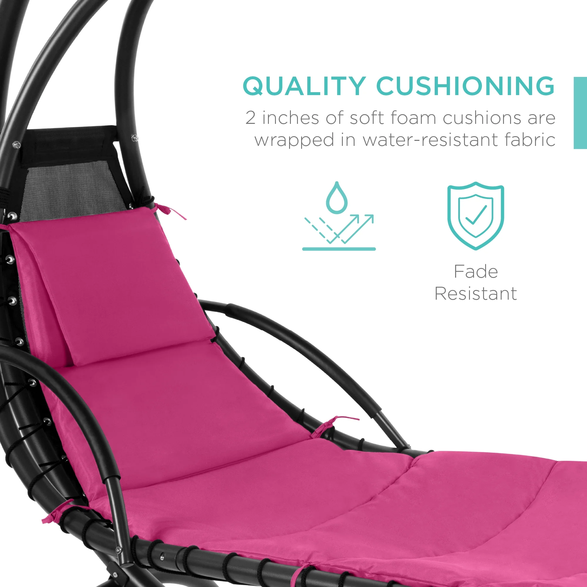 Best Choice Products Hanging Curved Chaise Lounge Chair Swing for Backyard, Patio w/ Pillow, Shade, Stand - Teal - Image 130
