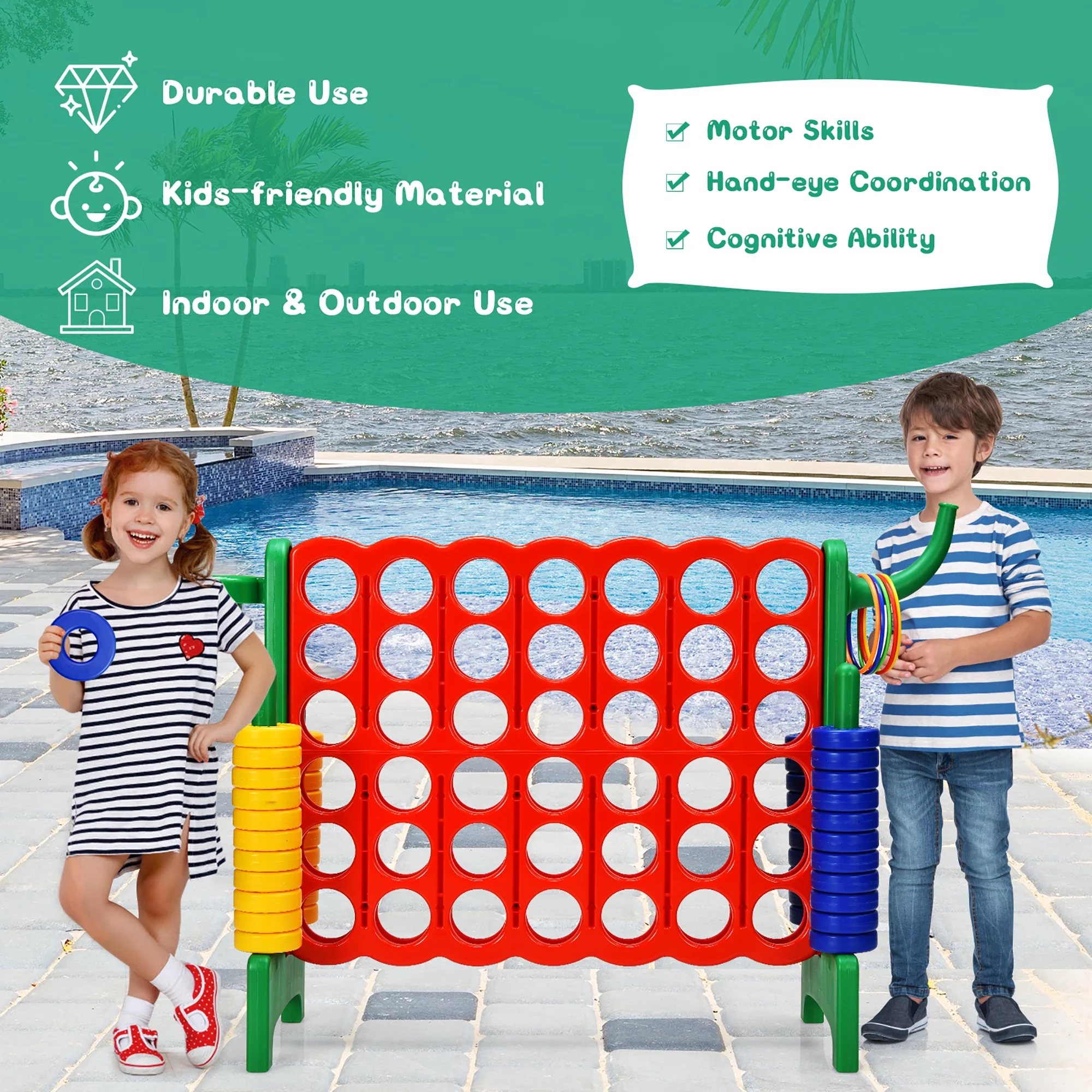 Costway Giant 4 in A Row Jumbo 4-to-Score Game Set W/Storage Carrying Bag for Kids Adult - Image 2