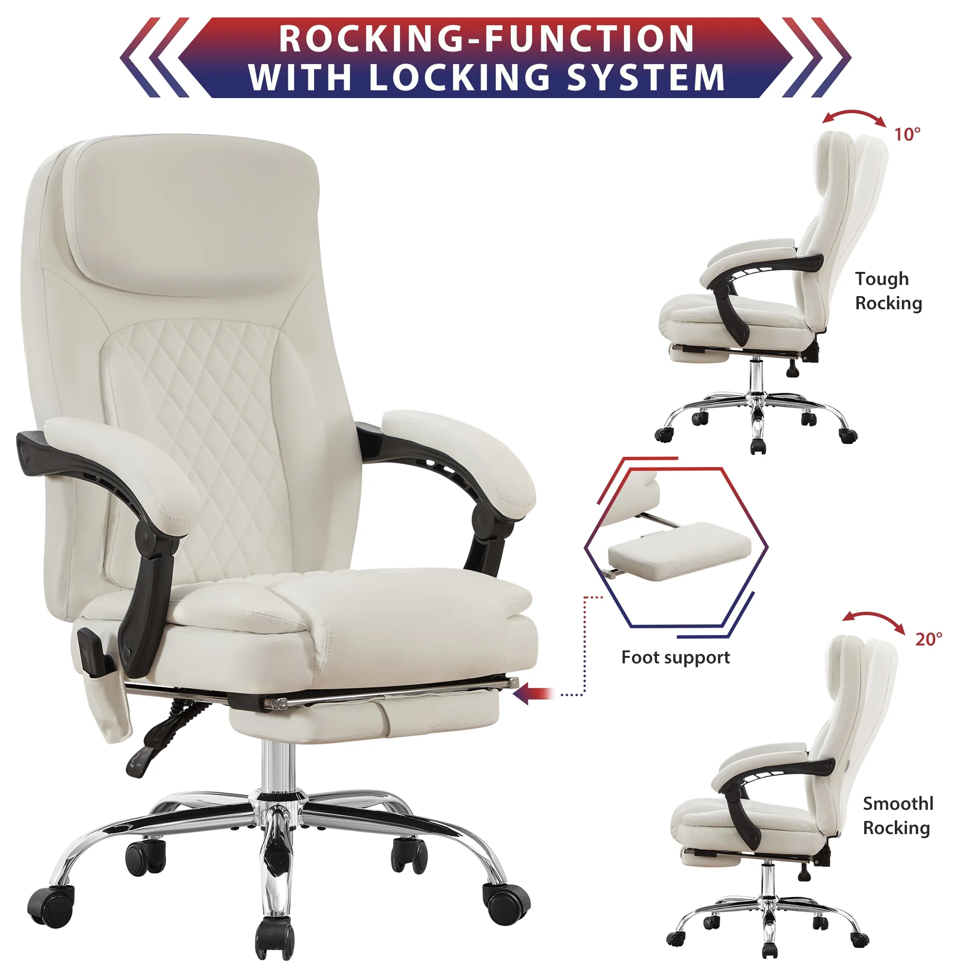 JONPONY Big and Tall Office Chair 500LBS Executive Office Chair Massage and Footrest Ergonomic Computer Desk Chair Reclining High Back Leather Office Chair Lumbar Back Support Swivel Rolling,Black - Image 65