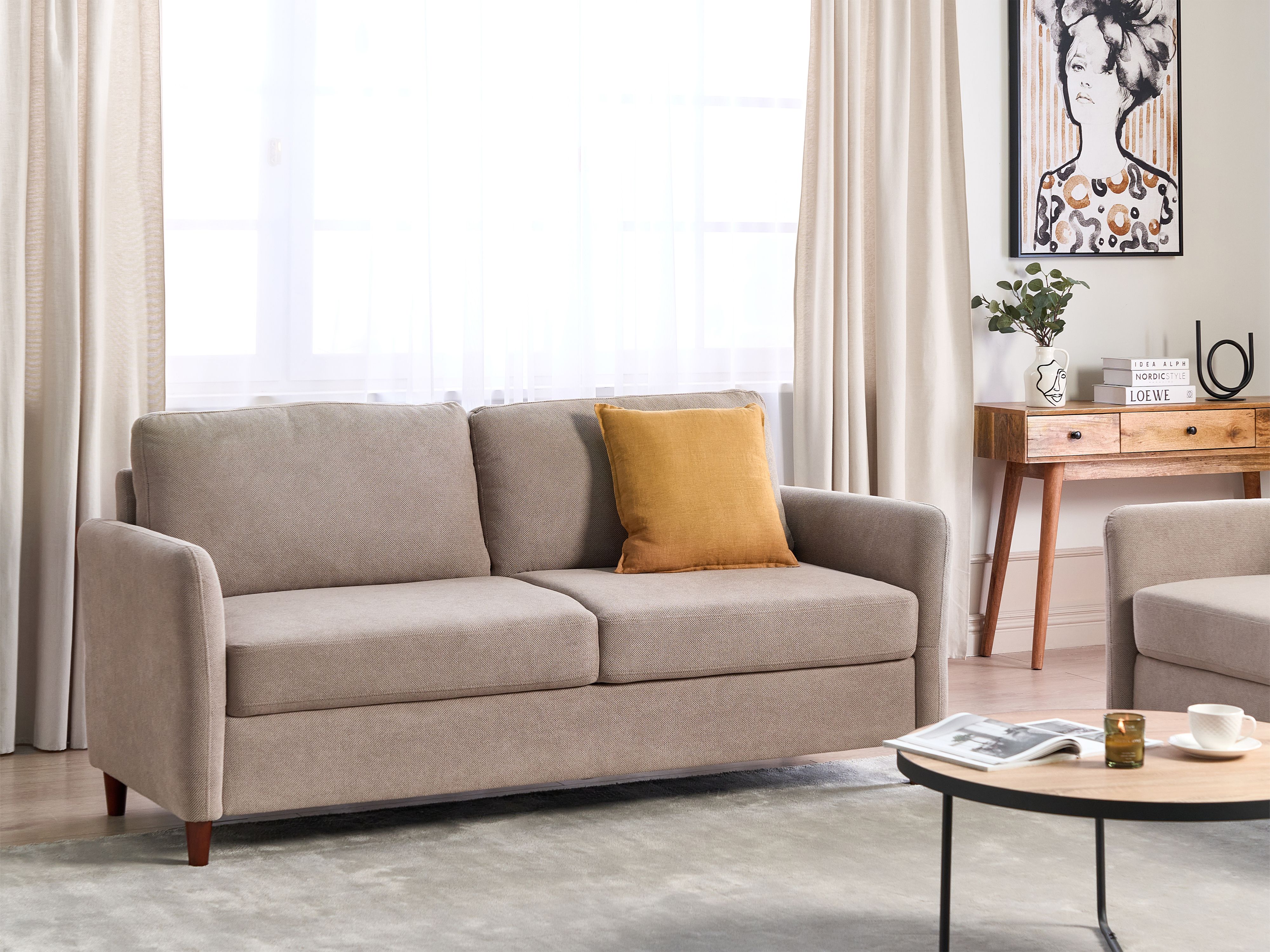 Sofa 3 Seater MARE Fabric Taupe with Storage