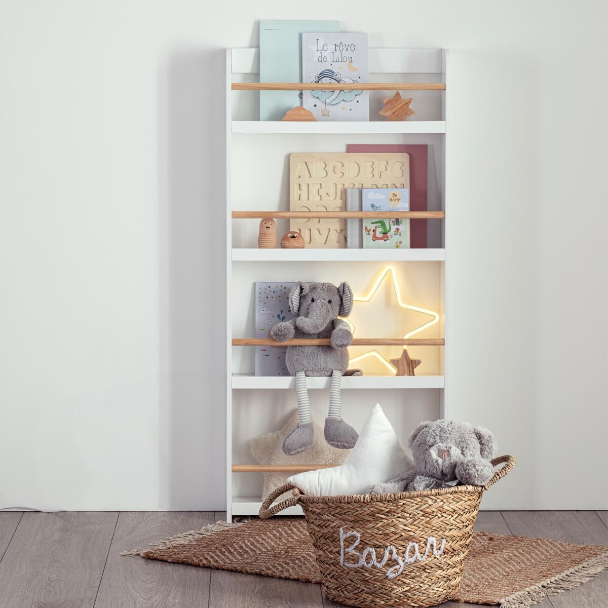 Kids bookcase 4 shelves White, H.118 cm