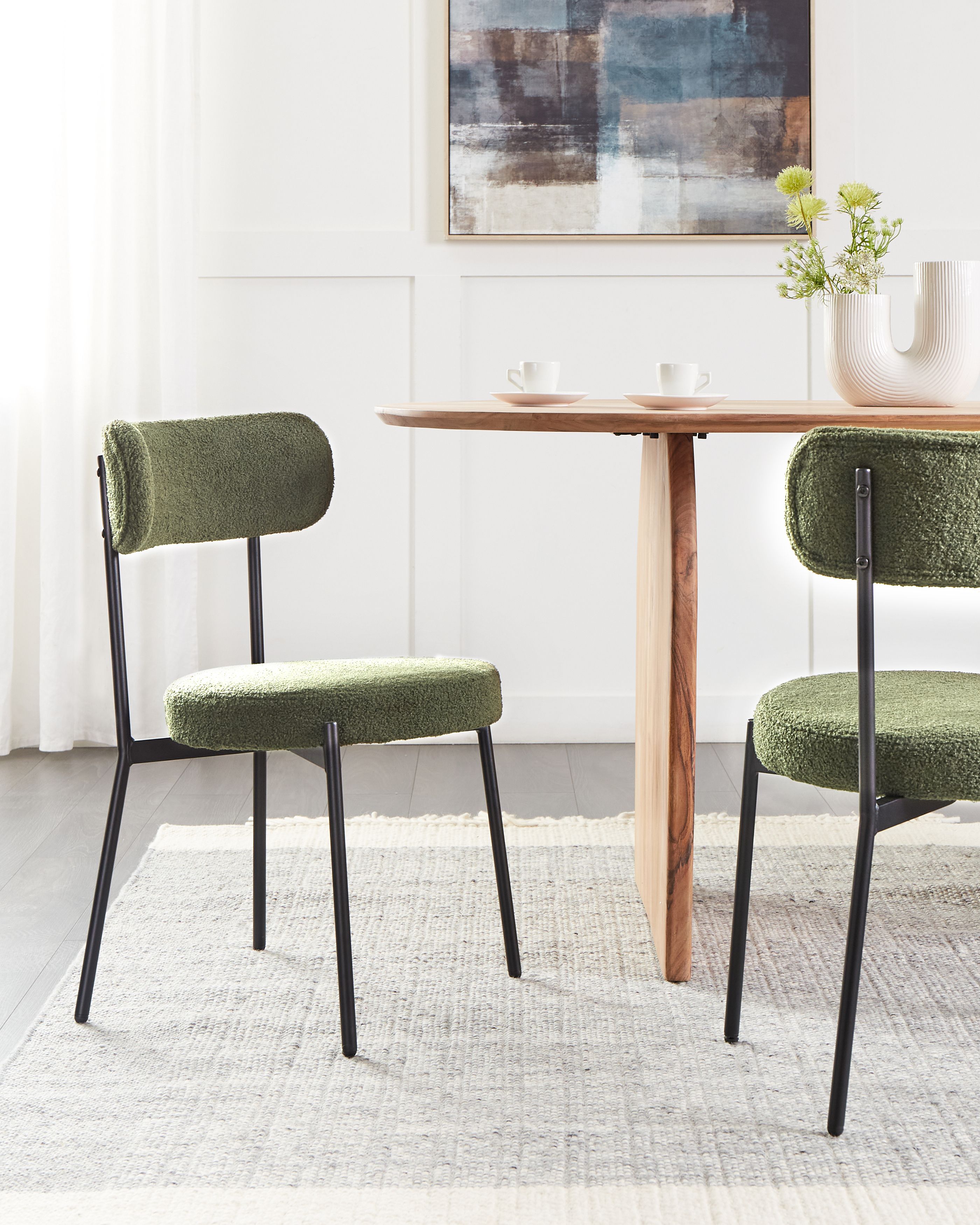 Set of 2 Dining Chairs ALLISON Boucle Dark Green
