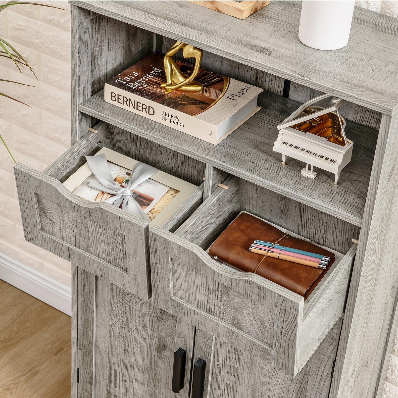 FANGSUM Rattan Storage Cabinet with 2 Drawers & 2 Shelves, Floor Cabinet for Living Room - Image 41