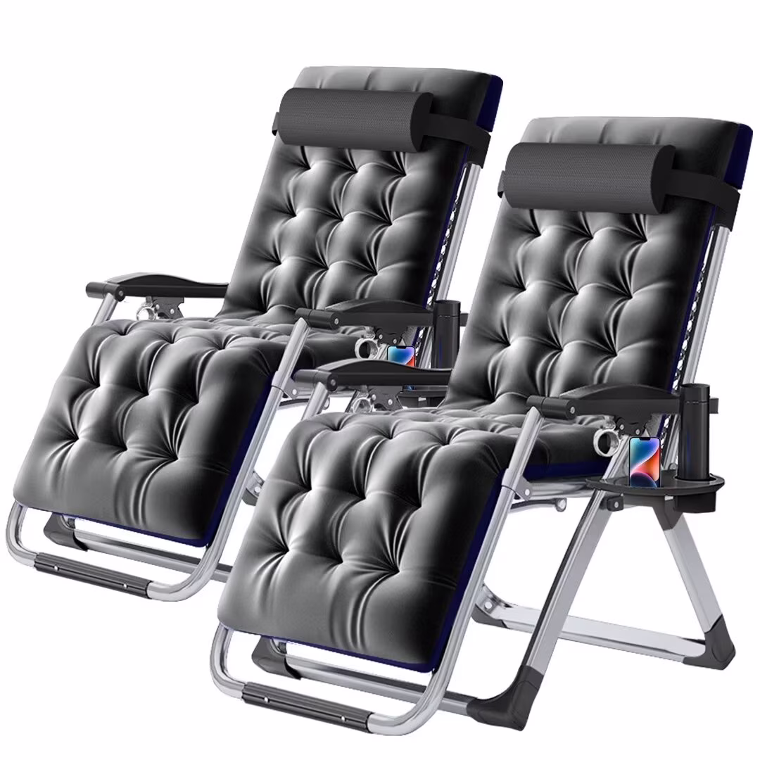 NAIZEA 2 Pack Zero Gravity Chair, Foldable Portable Lawn Recliner with Cushion, Headrest, Cup Holder, Black - Image 19