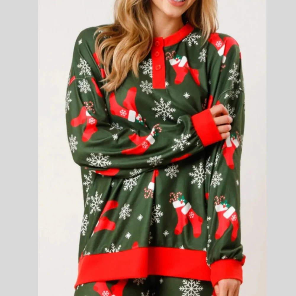 Christmas Long Sleeve Top and Pants Lounge Set - ZKZOOK