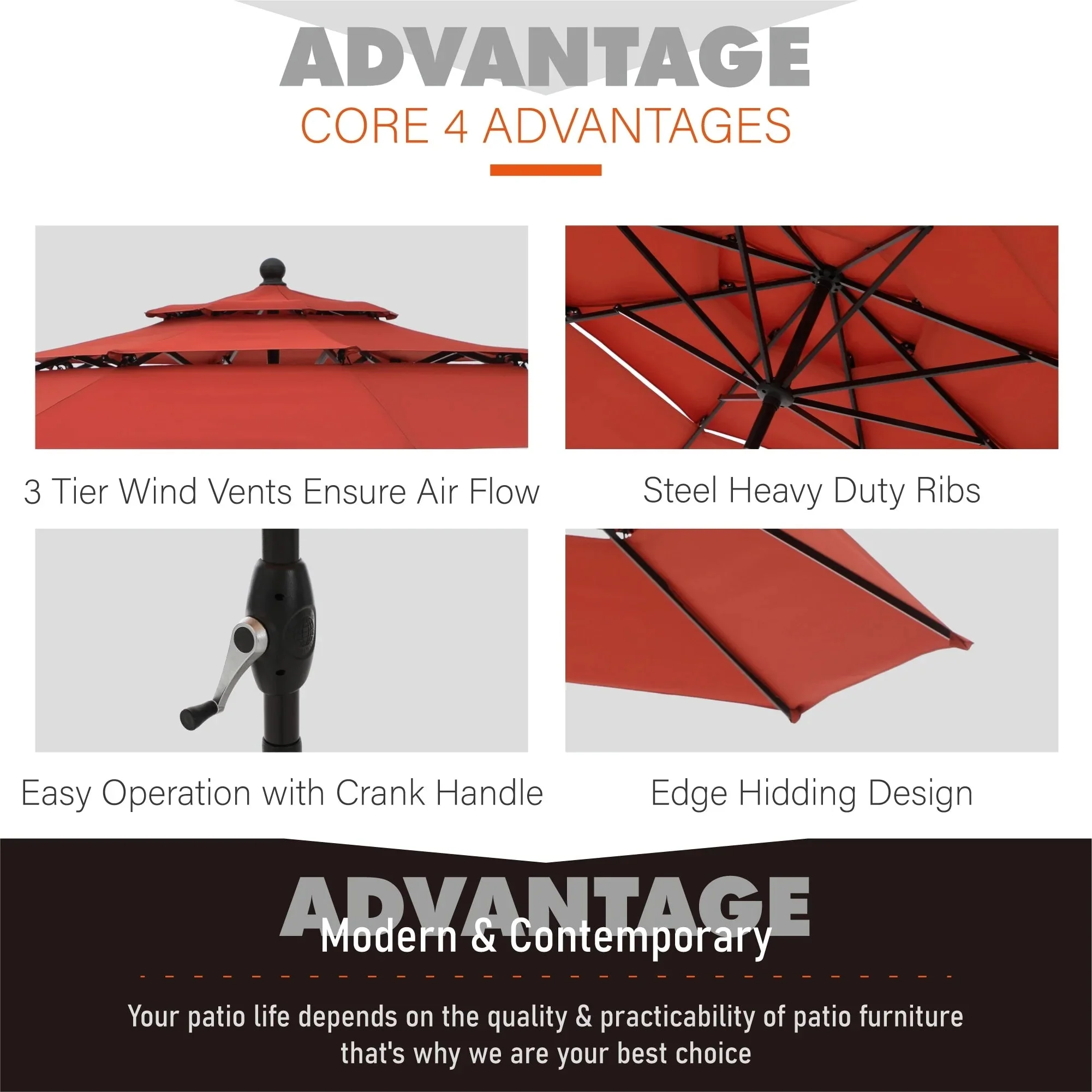 MAISON ARTS 6-Piece Patio Dining Set With 4 Adjustable Folding Chairs, Square Metal Table And 10ft Umbrella - Image 7 MAISON ARTS 6-Piece Patio Dining Set With 4 Adjustable Folding Chairs, Square Metal Table And 10ft Umbrella - Image 7