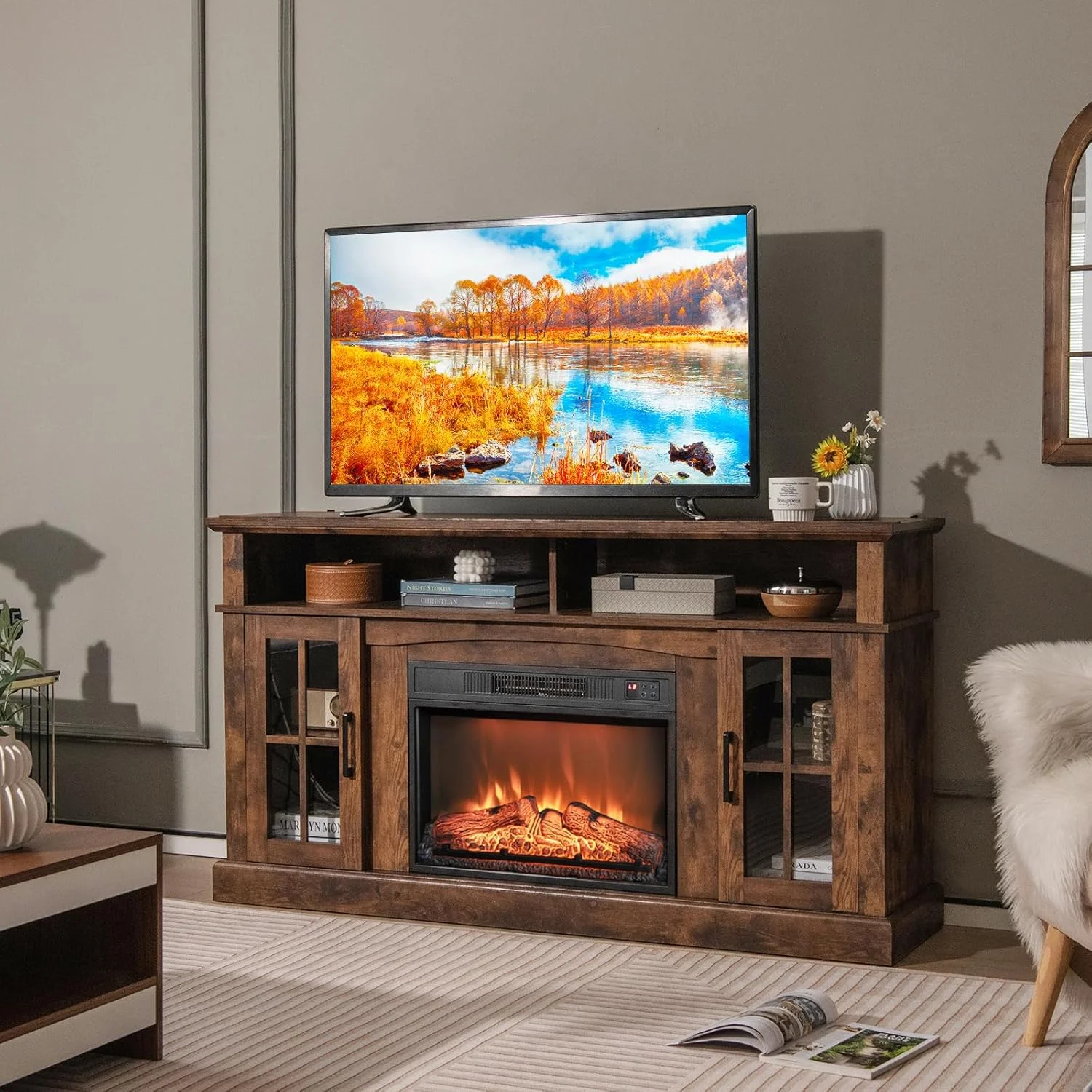 ORALNER Electric Fireplace Insert 23 Inch, Recessed Fireplace Heater w/ 3 LED Flame Effects, Remote Control & 6H Timer, Indoor Fireplace Insert for TV Stand, 1400W, Black (23 INCHES)