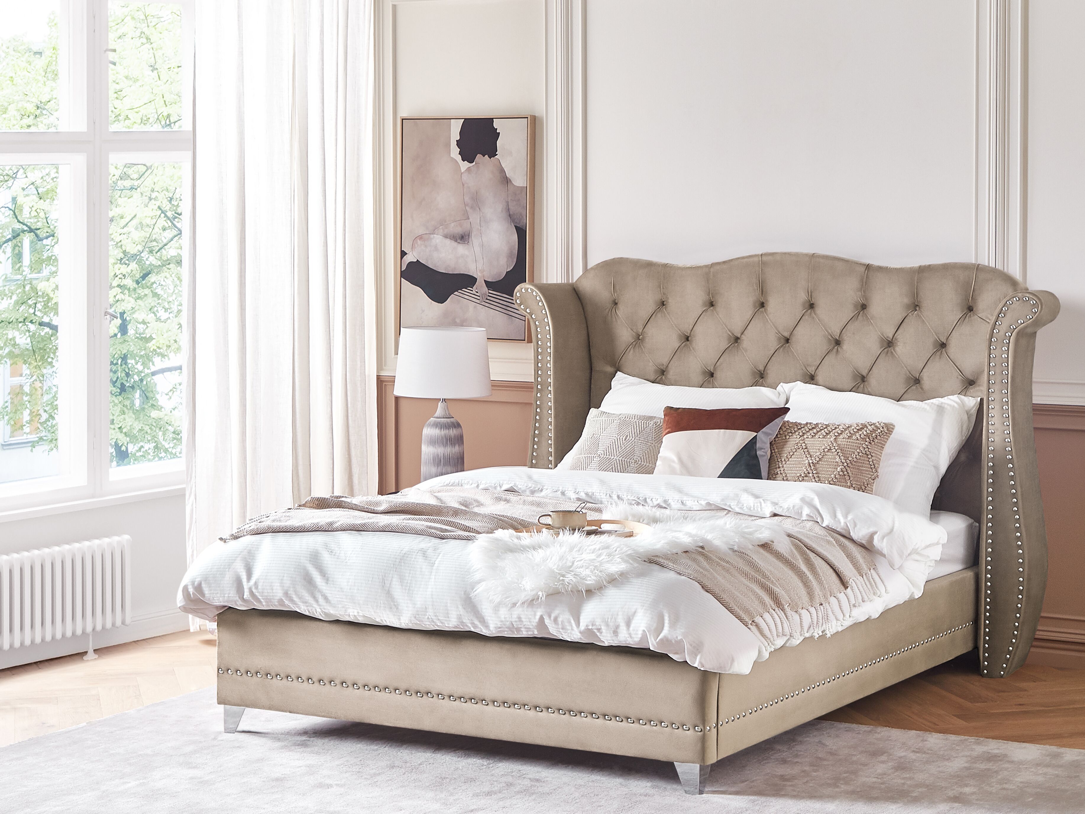 Bed Velvet AYETTE 180 x 200 cm (EU Super King) Taupe