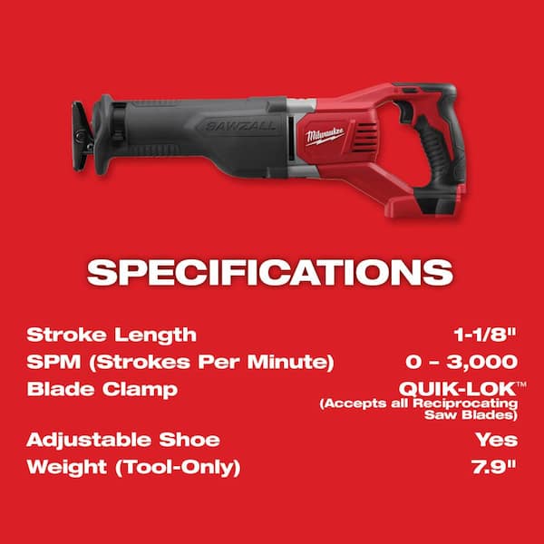 M18 18V Lithium-Ion Cordless SAWZALL Reciprocating Saw with Two 3.0Ah Batteries - Image 3