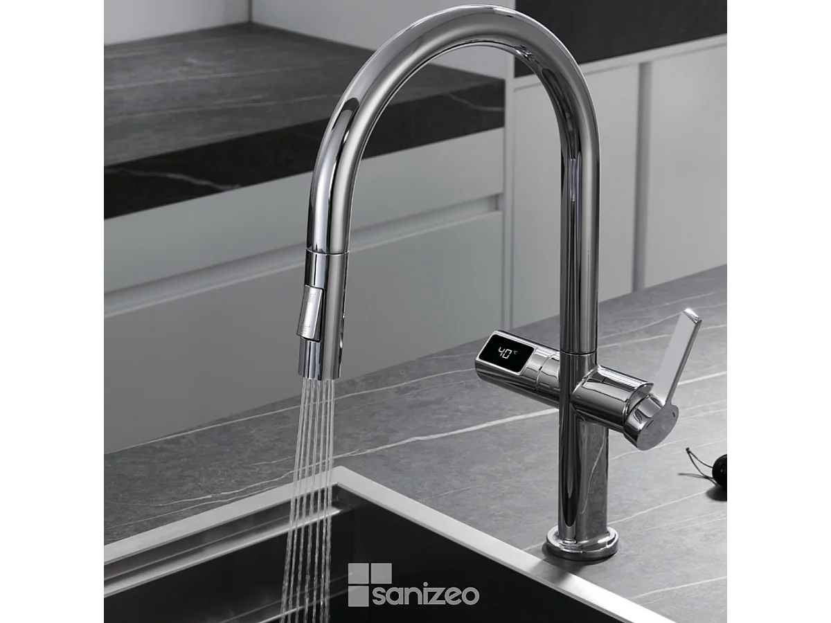 Mitigeur Évier Cuisine/Écran avec douchette extractible chromé - Design moderne – TURIN IMEX