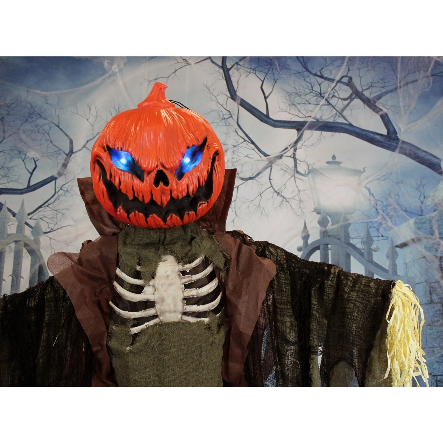 Haunted Hill Farm Life-Size Poseable 6.7-Ft. Pumpkin Scarecrow with Lights and Sound, Indoor or Covered Outdoor Halloween Decoration - Image 11 Haunted Hill Farm Life-Size Poseable 6.7-Ft. Pumpkin Scarecrow with Lights and Sound, Indoor or Covered Outdoor Halloween Decoration - Image 11