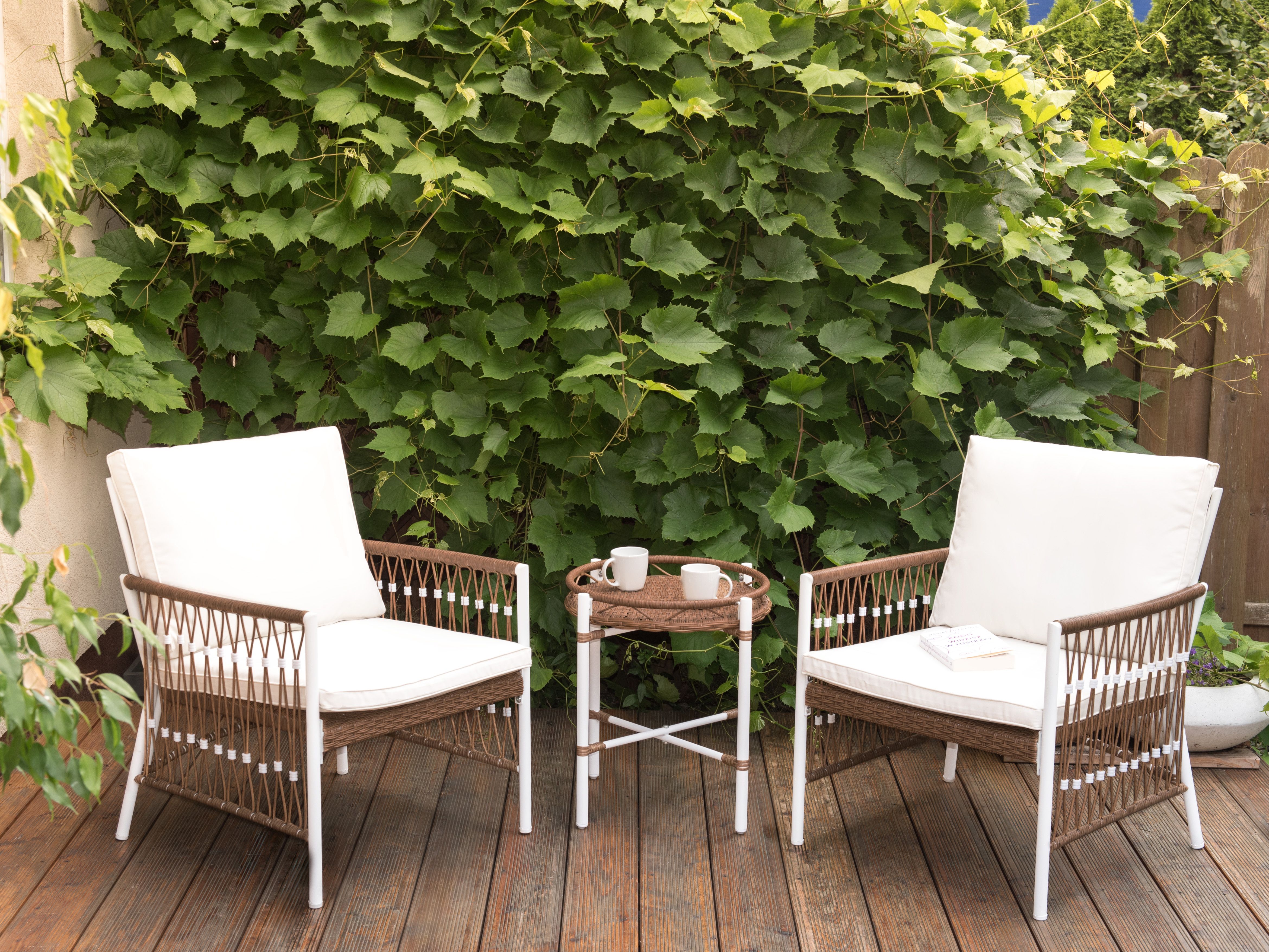 Bistro Set with Cushions LEVICO Metal White