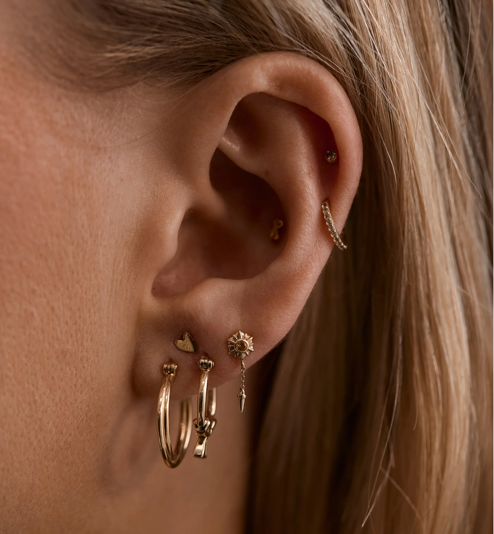 Single Coronal Rain Stud Earring 14K