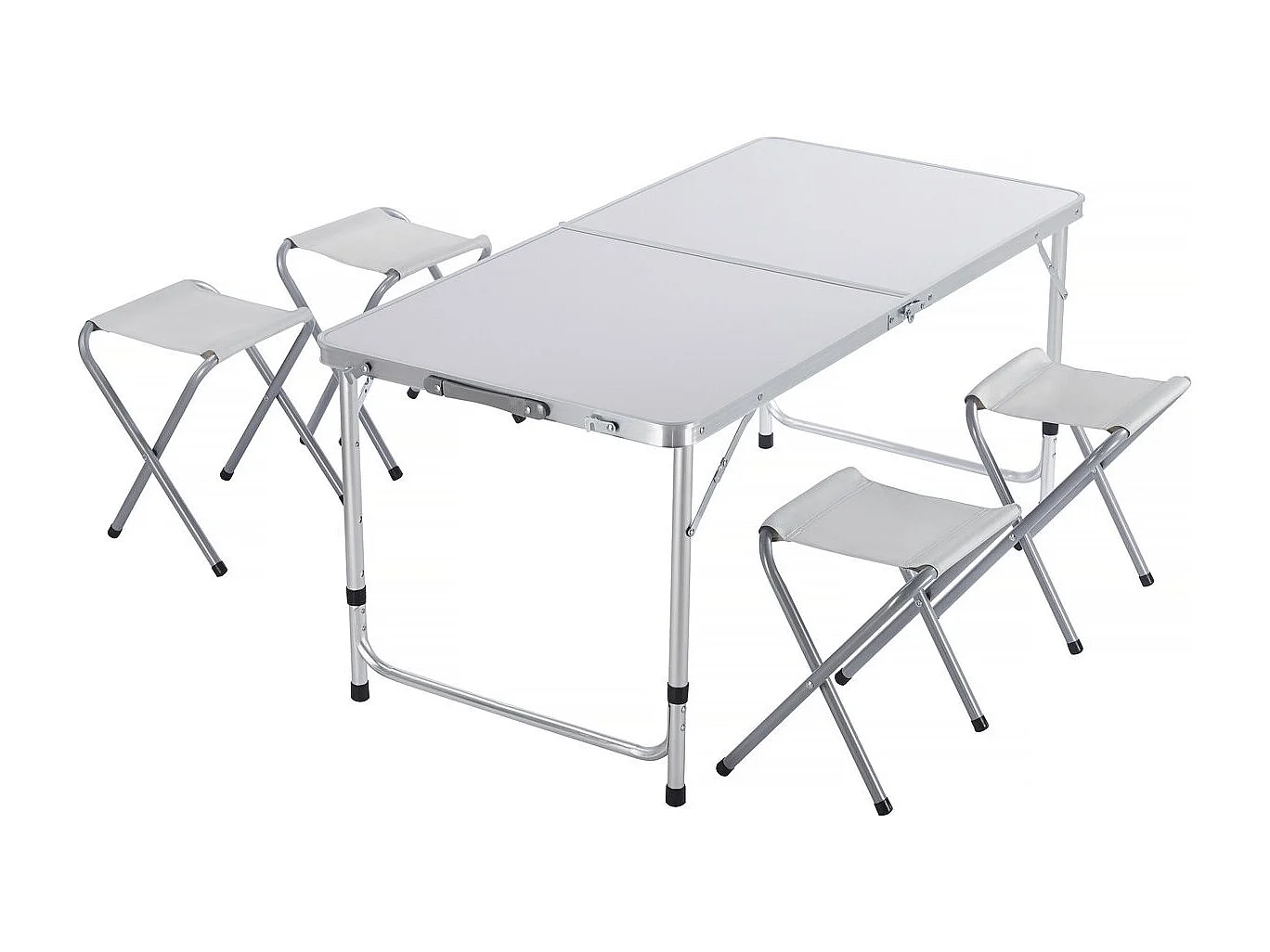 Ensembe table de camping et 4 tabourets pliants - 125 x 60 cm - Blanc