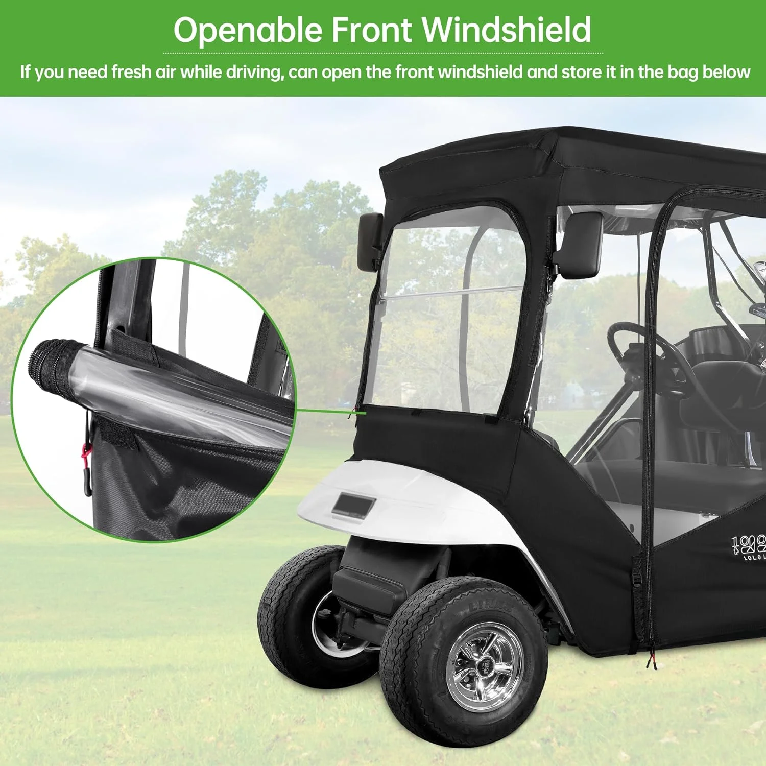 10L0L 2 Passenger Golf Cart Enclosures Fit EZGO TXT RXV, Waterproof Driving Cover Black Golf Cart Accessories - Image 6