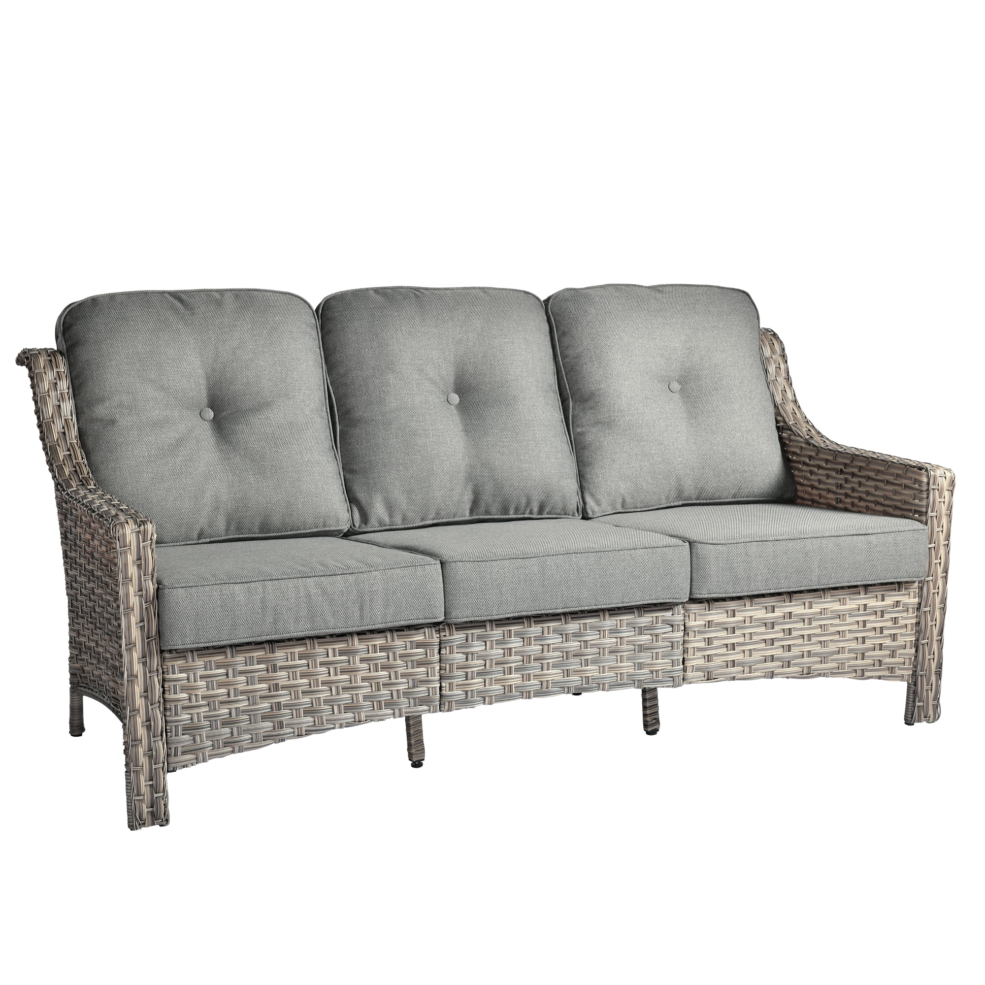 Ovios Outdoor Patio Sofa 3-Seater with Cushions All-Weather Wicker Rattan Couch for Garden, Porch, or Backyard - Image 4