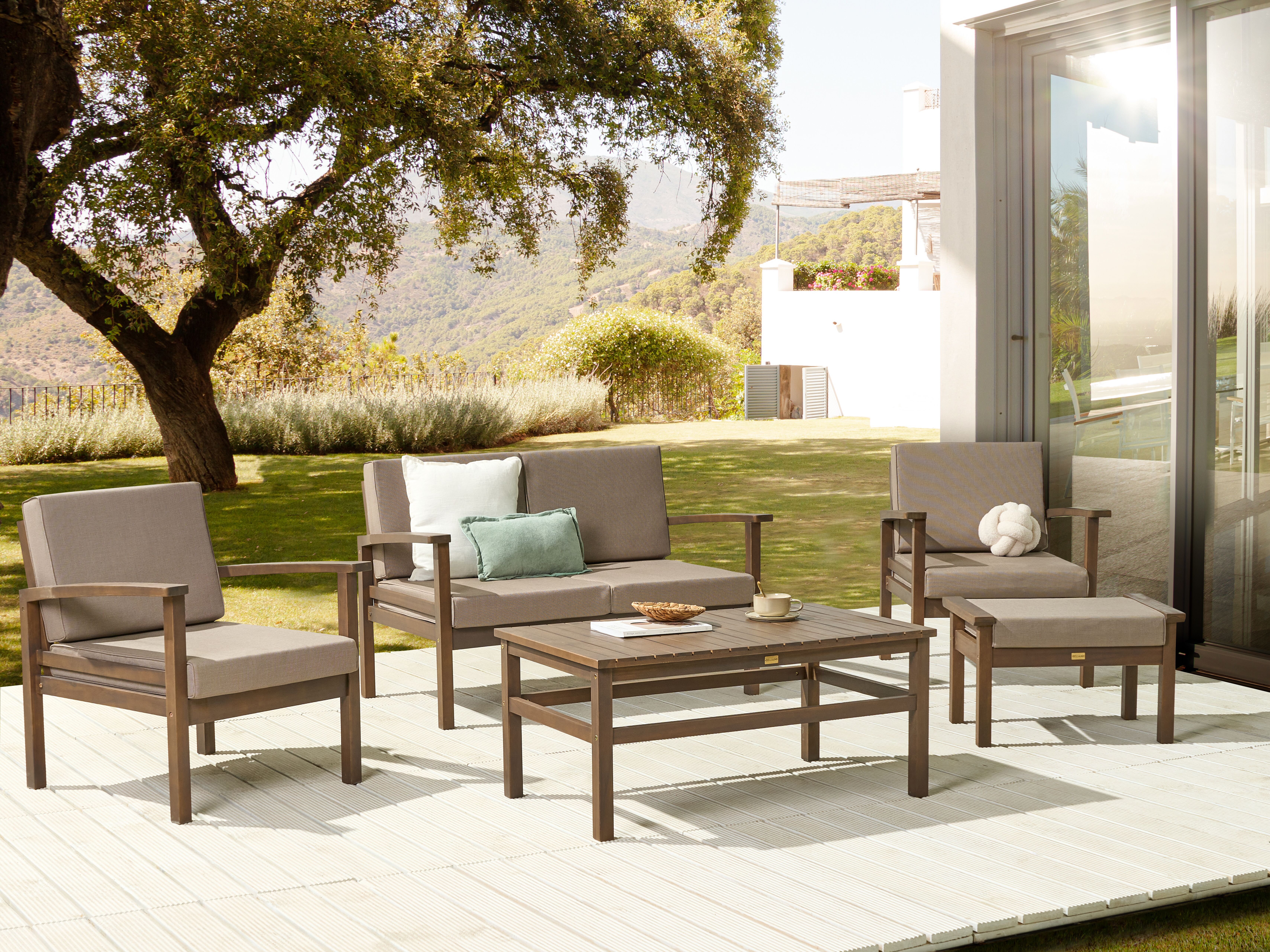 Garden Lounge Set with Table 4 Seater MANILA Certified Acacia Wood Dark Brown