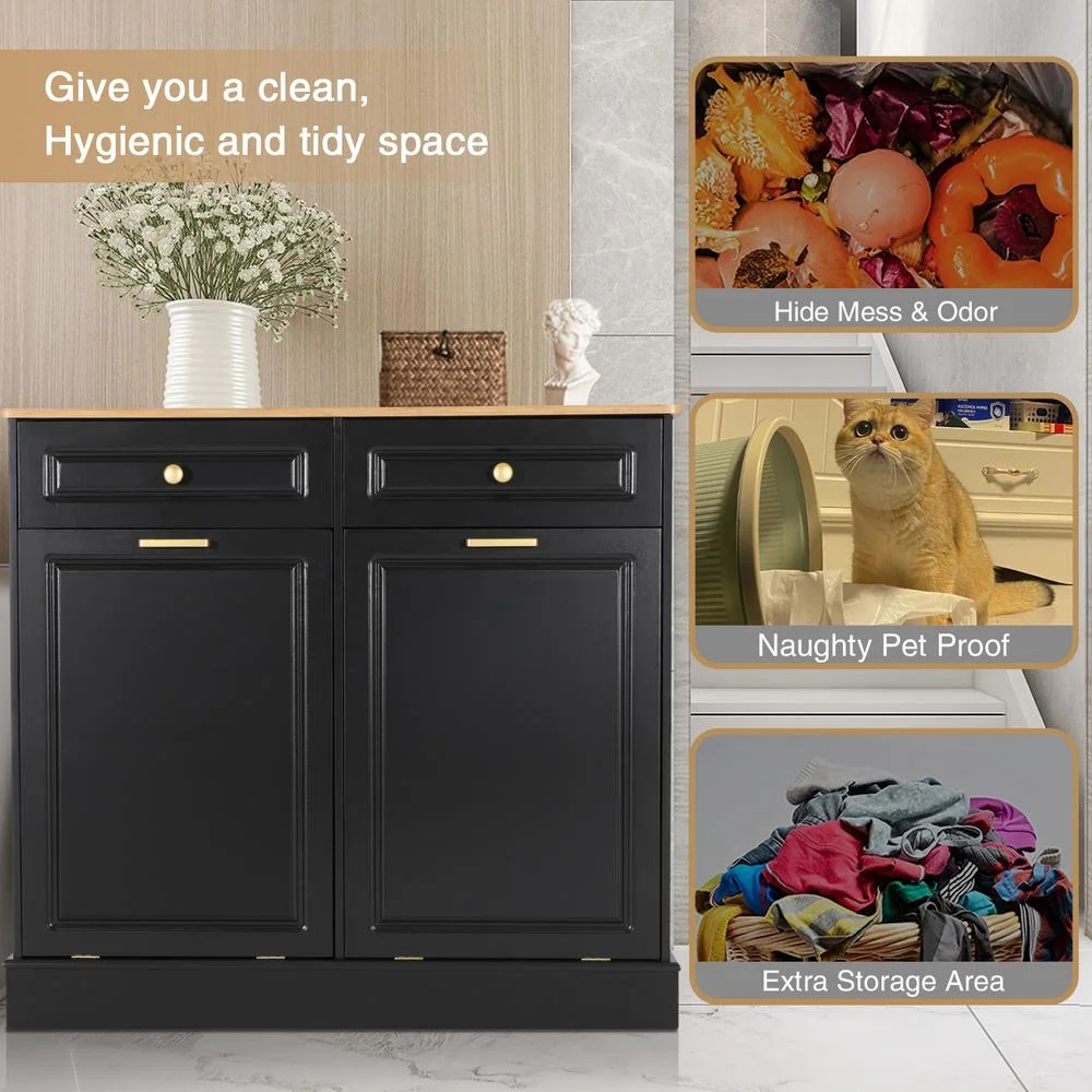 Eclife 20 Gallons Double Tilt Out Trash Cabinet Wood Tabletop, Upgrade Gray, WB010GY - Image 20