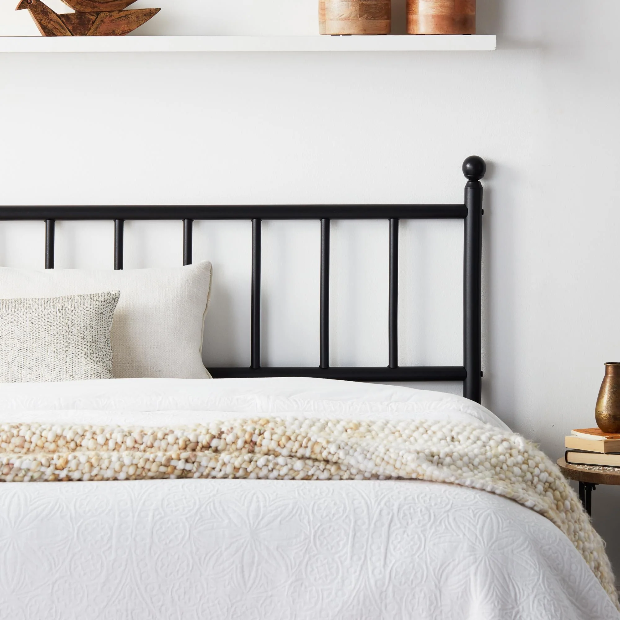 Rest Haven Steel Vertical Bar Metal Headboard, Black, Queen